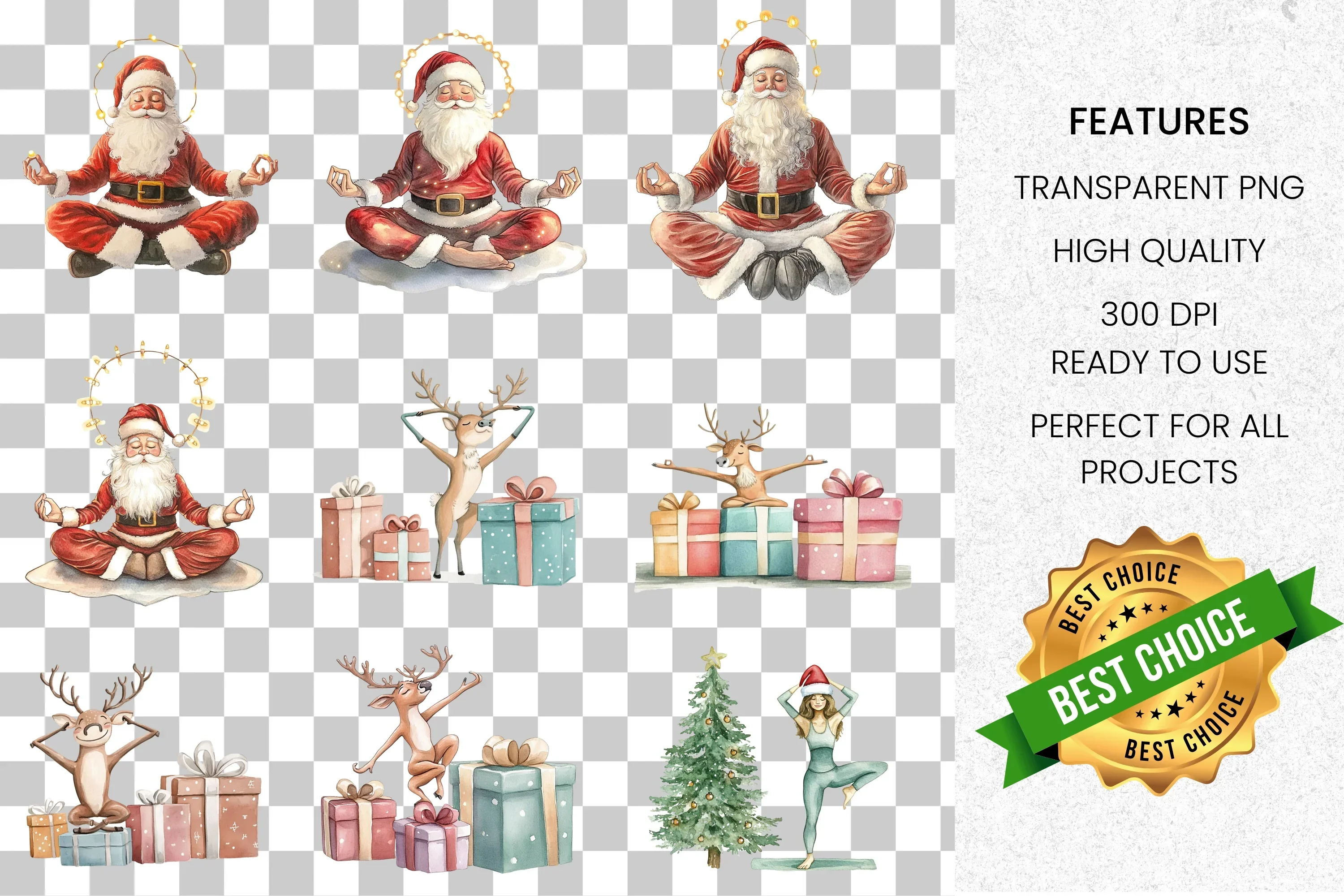 Christmas Yoga Meditation Clipart Bundle - Image 2