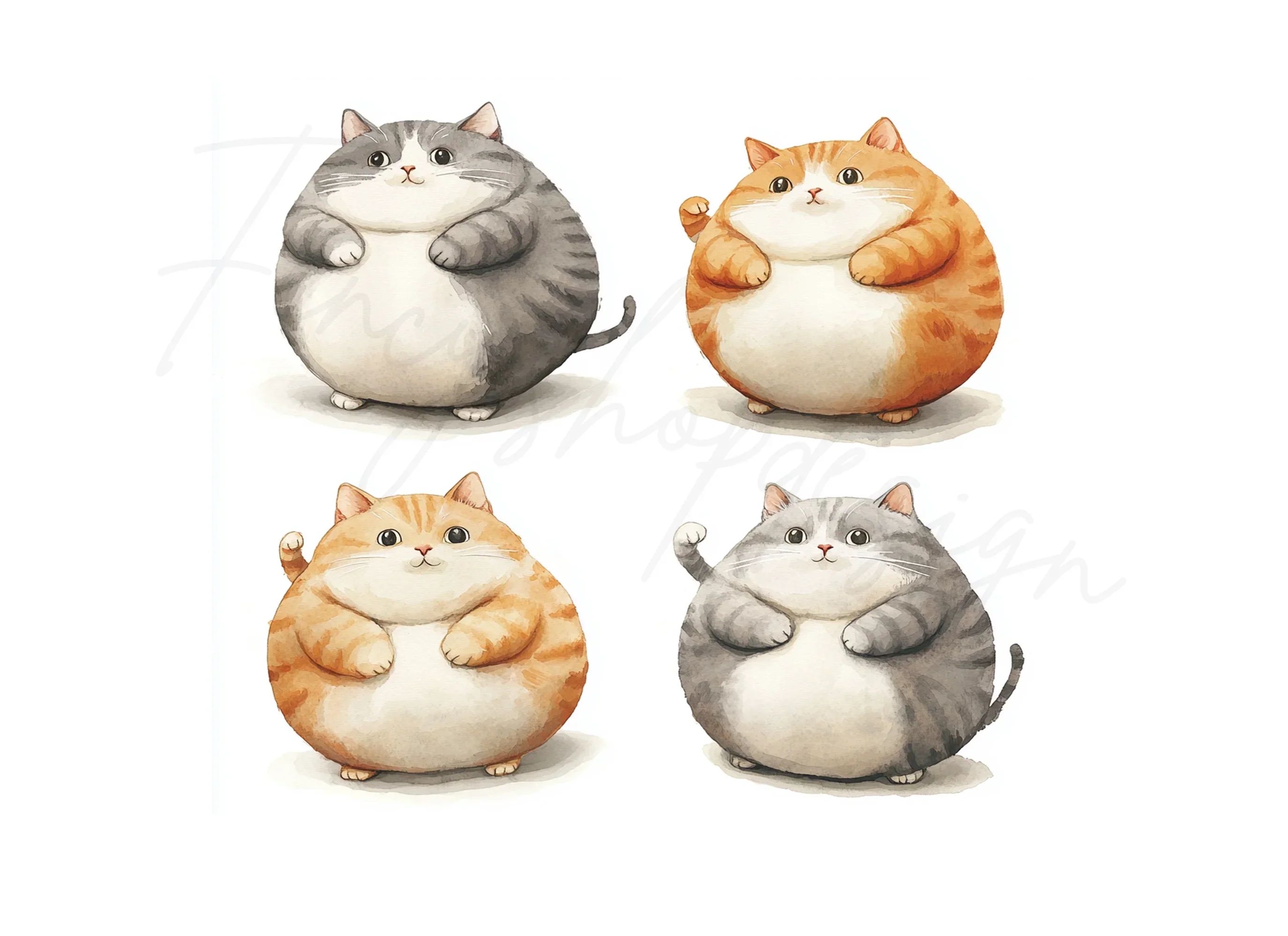 Chubby Cat Clipart Bundle - Image 3