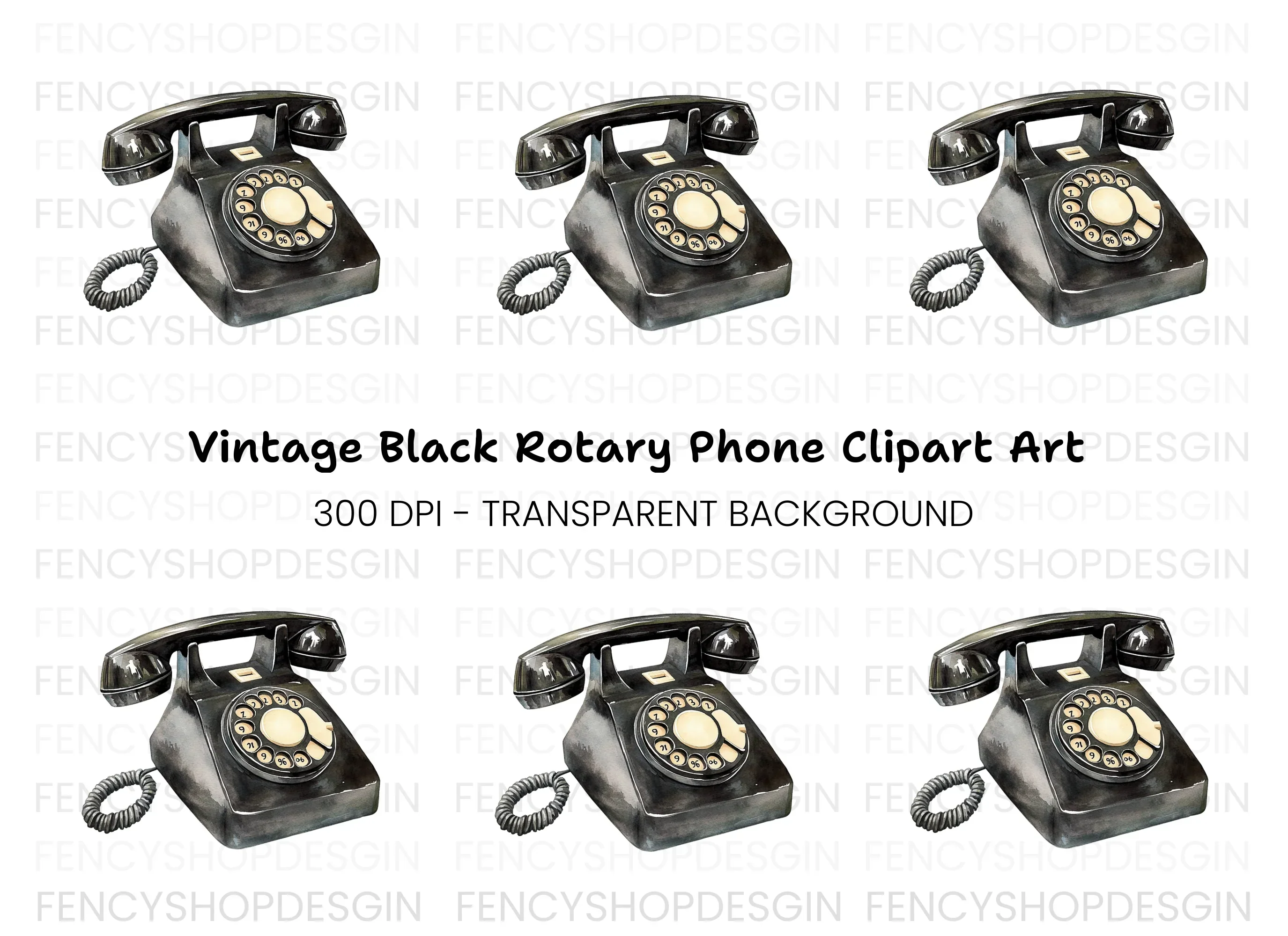 Classic Black Rotary Telephone Clipart Bundle