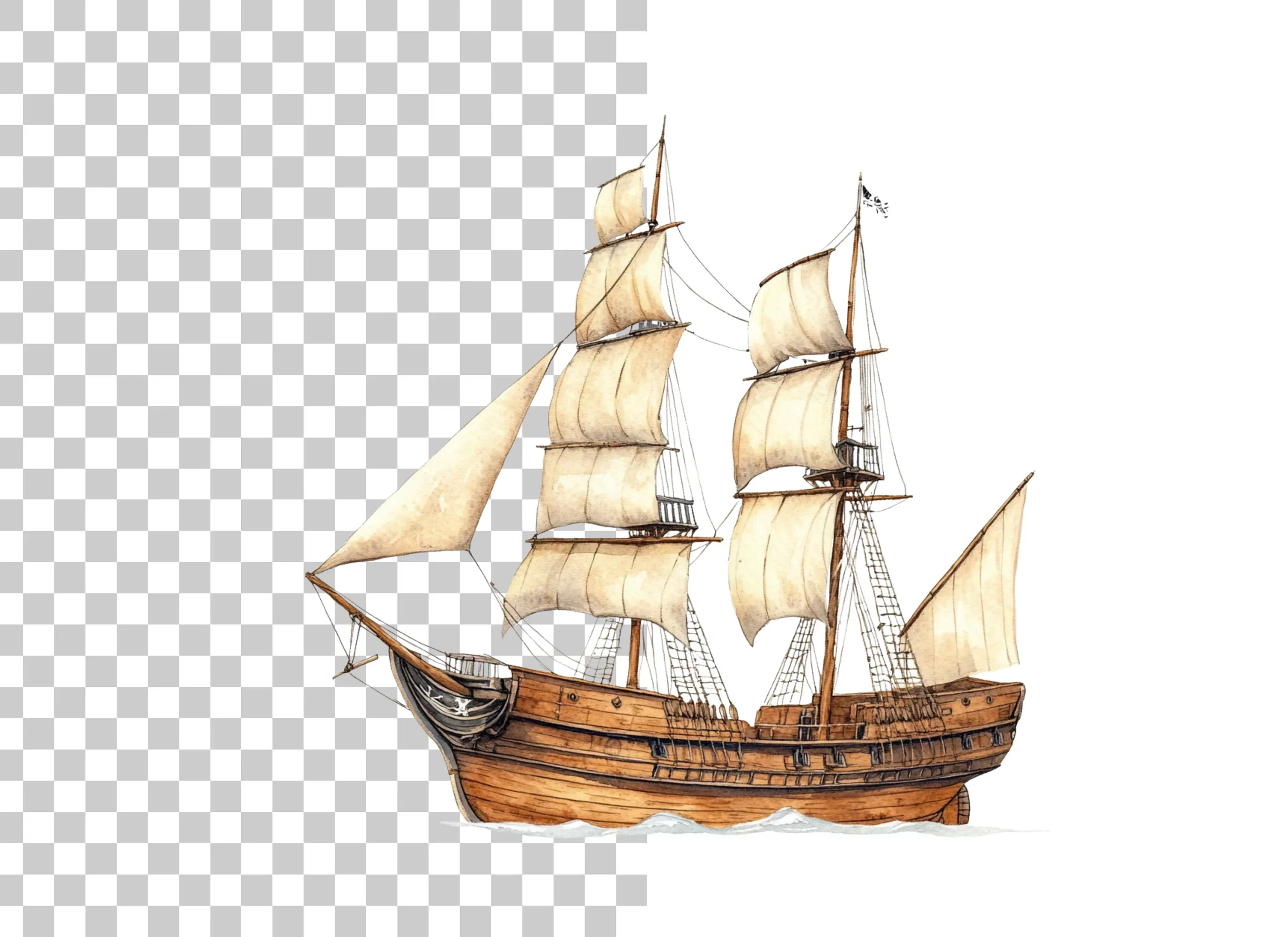 Classic Wooden Sailing Ship Clipart Bundle - Image 6