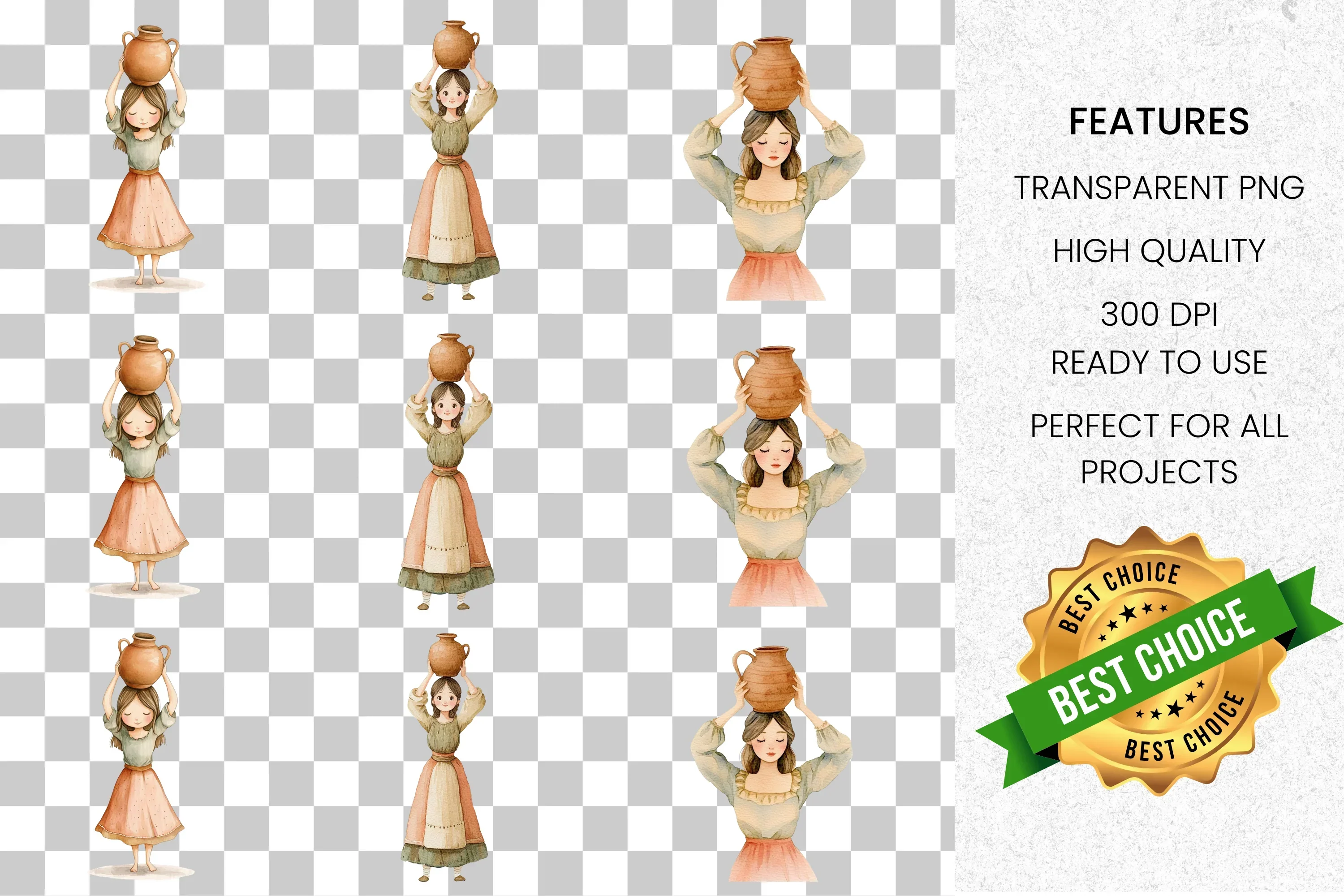 Clay Jug Woman Clipart Bundle - Image 8