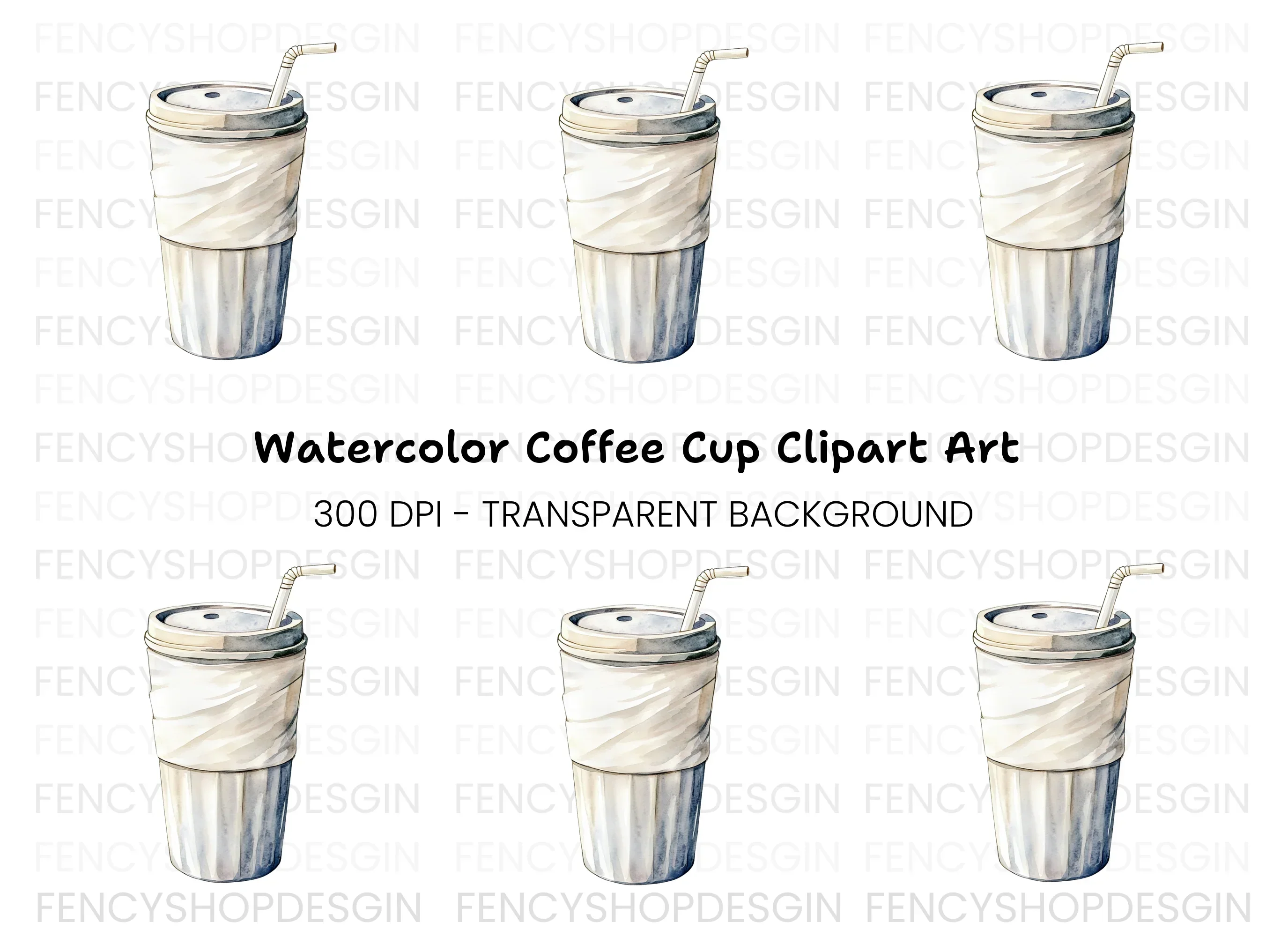 Coffee Cup with Straw Clipart Bundle