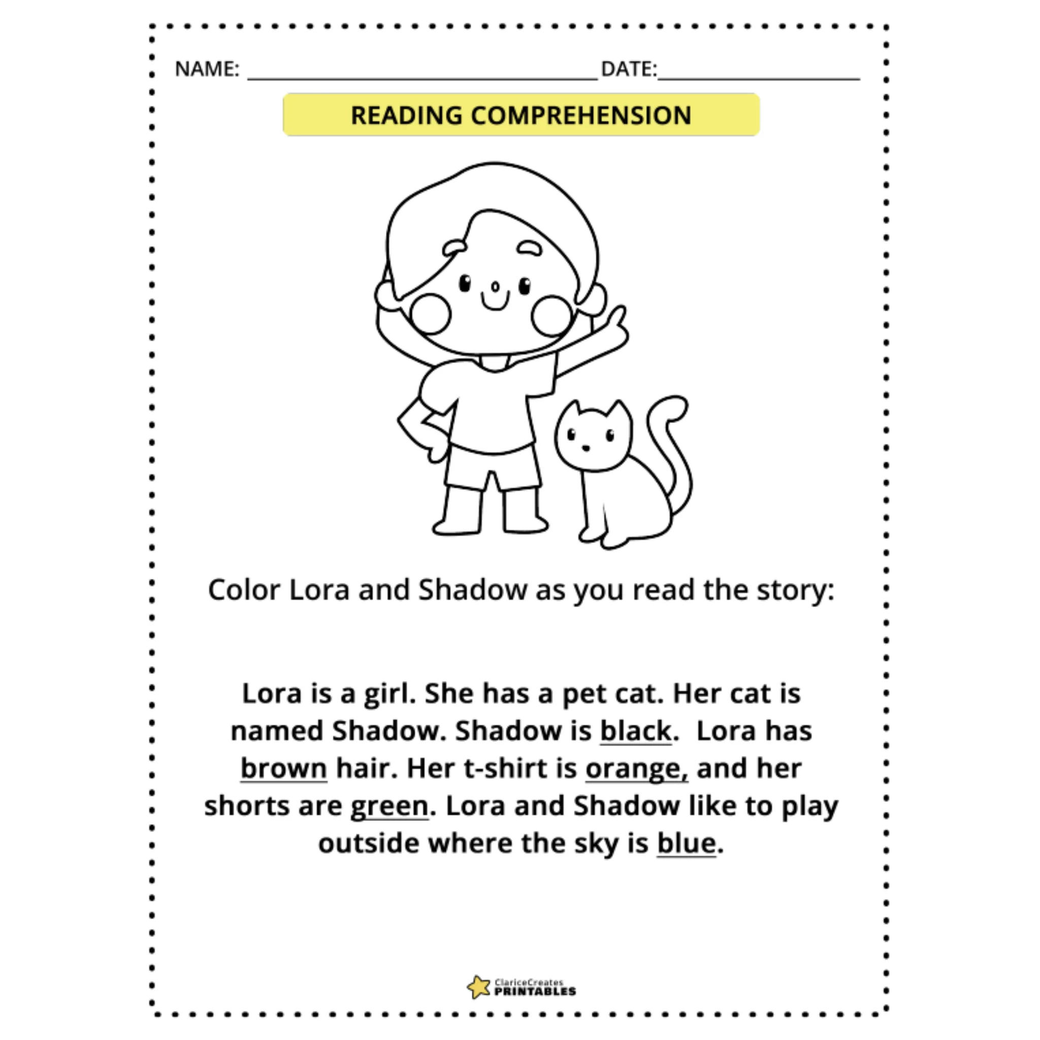 Color and Gender Reading Comprehension Worksheets - Image 2