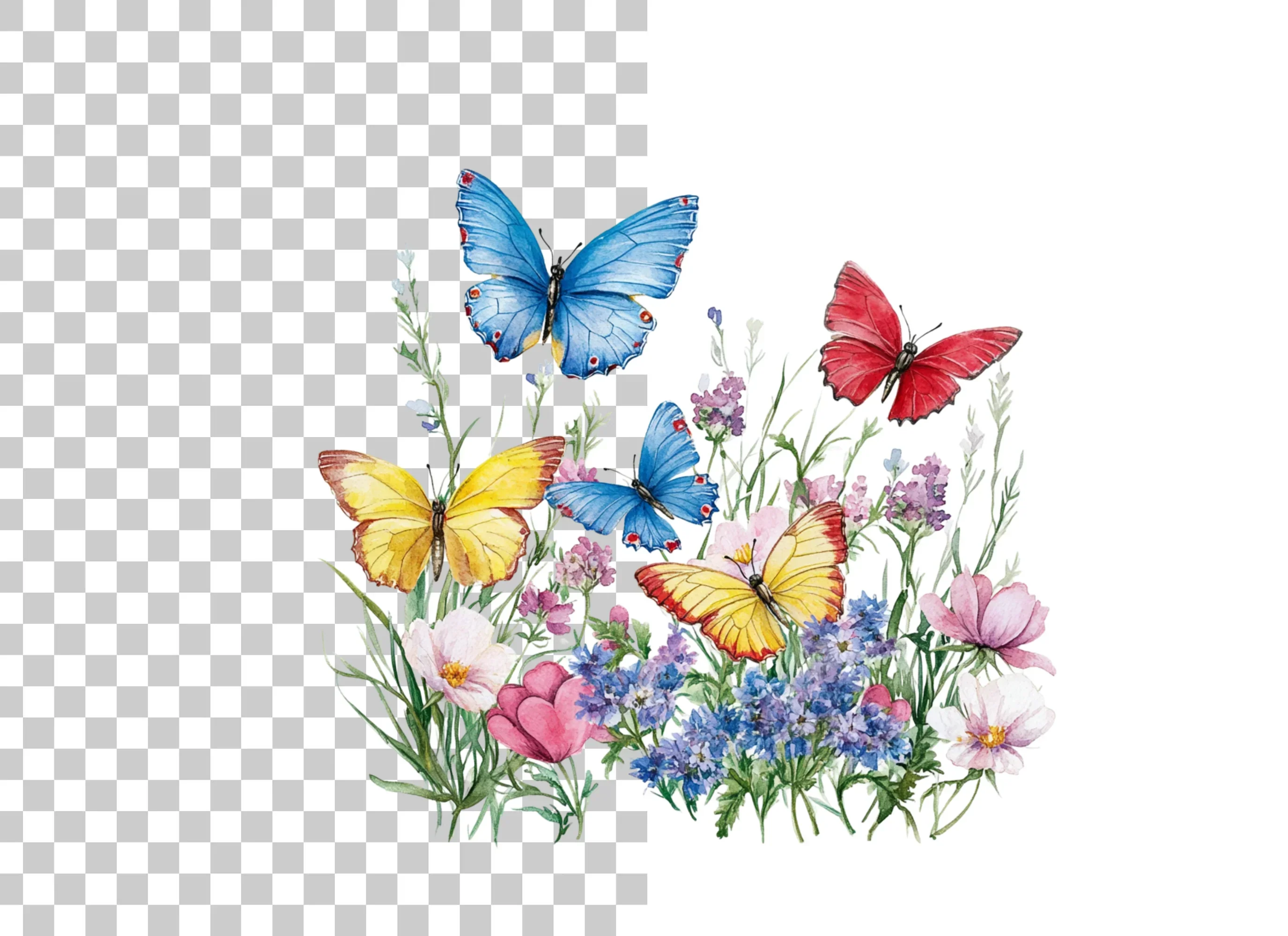 Colorful Butterflies and Flowers Clipart Bundle - Image 2