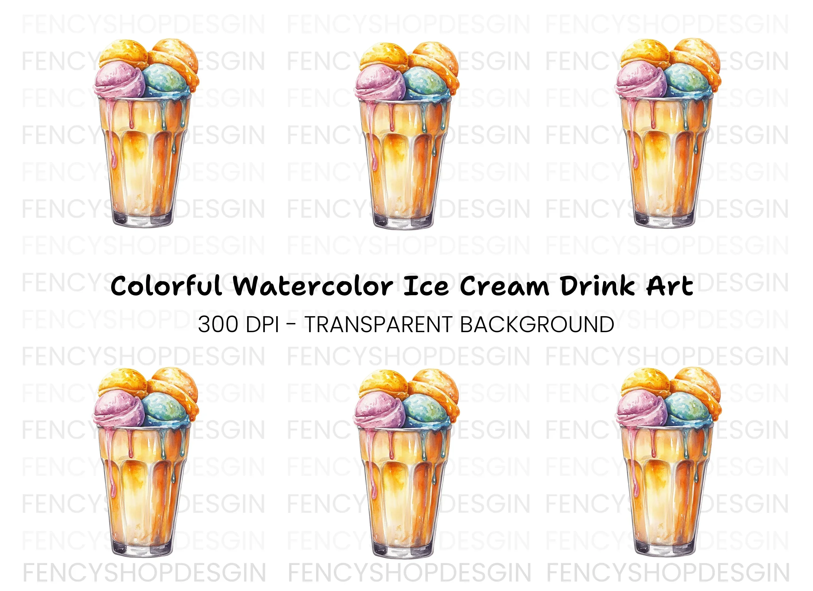 Colorful Ice Cream Cups Clipart Bundle
