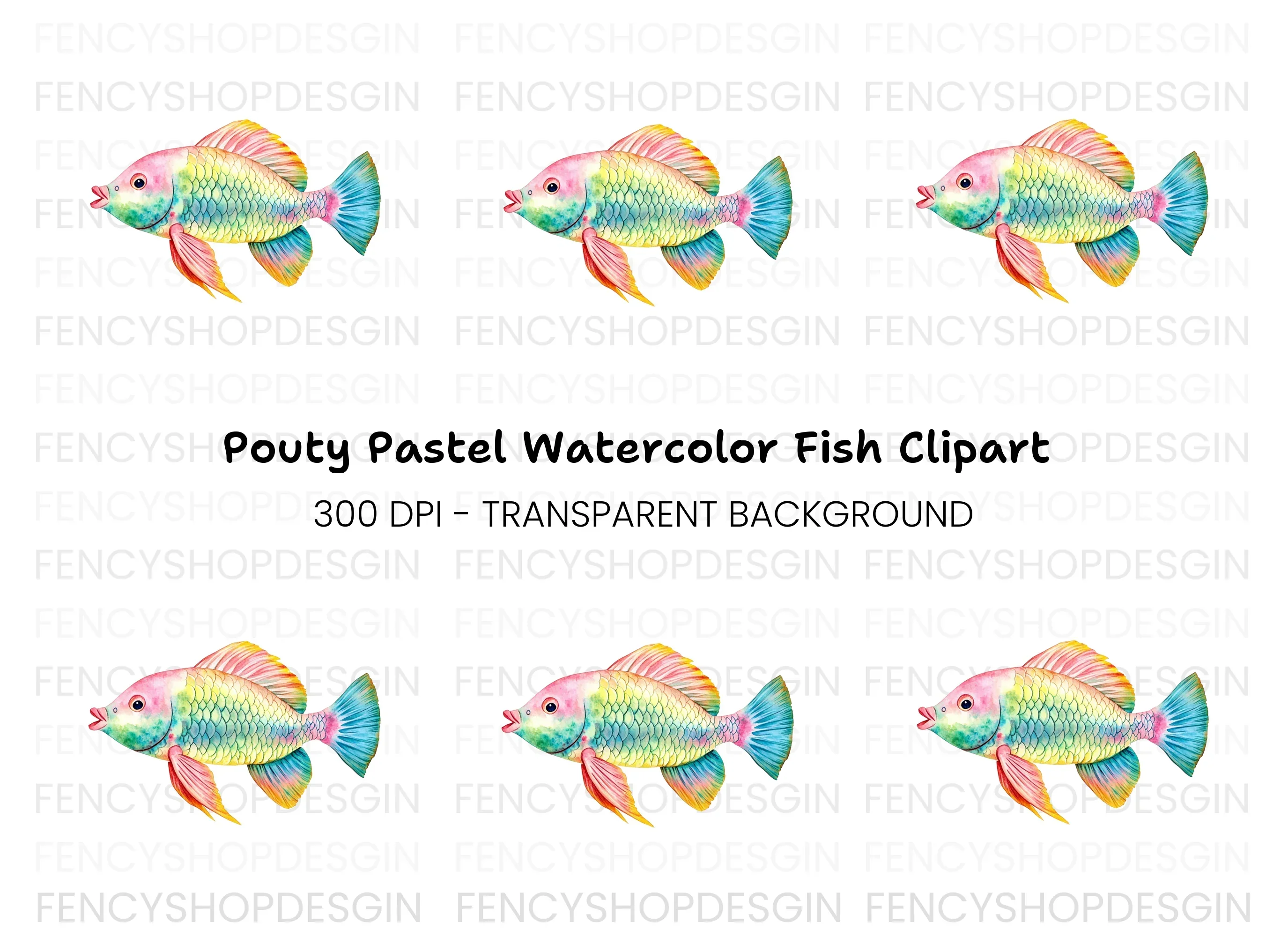 Colorful Rainbow Fish Clipart Bundle