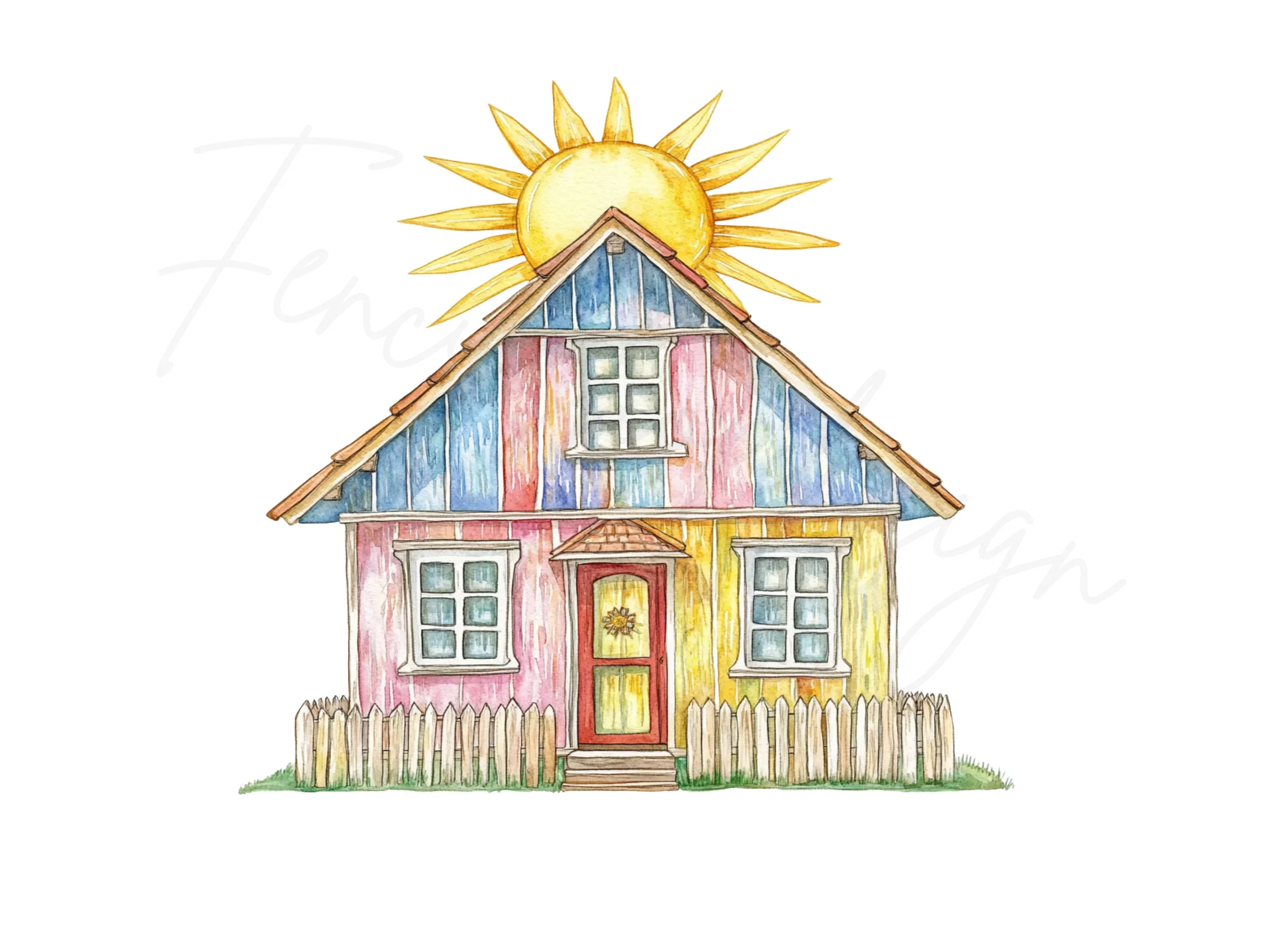 Colorful Summer House with Bright Sun Clipart Bundle - Image 3