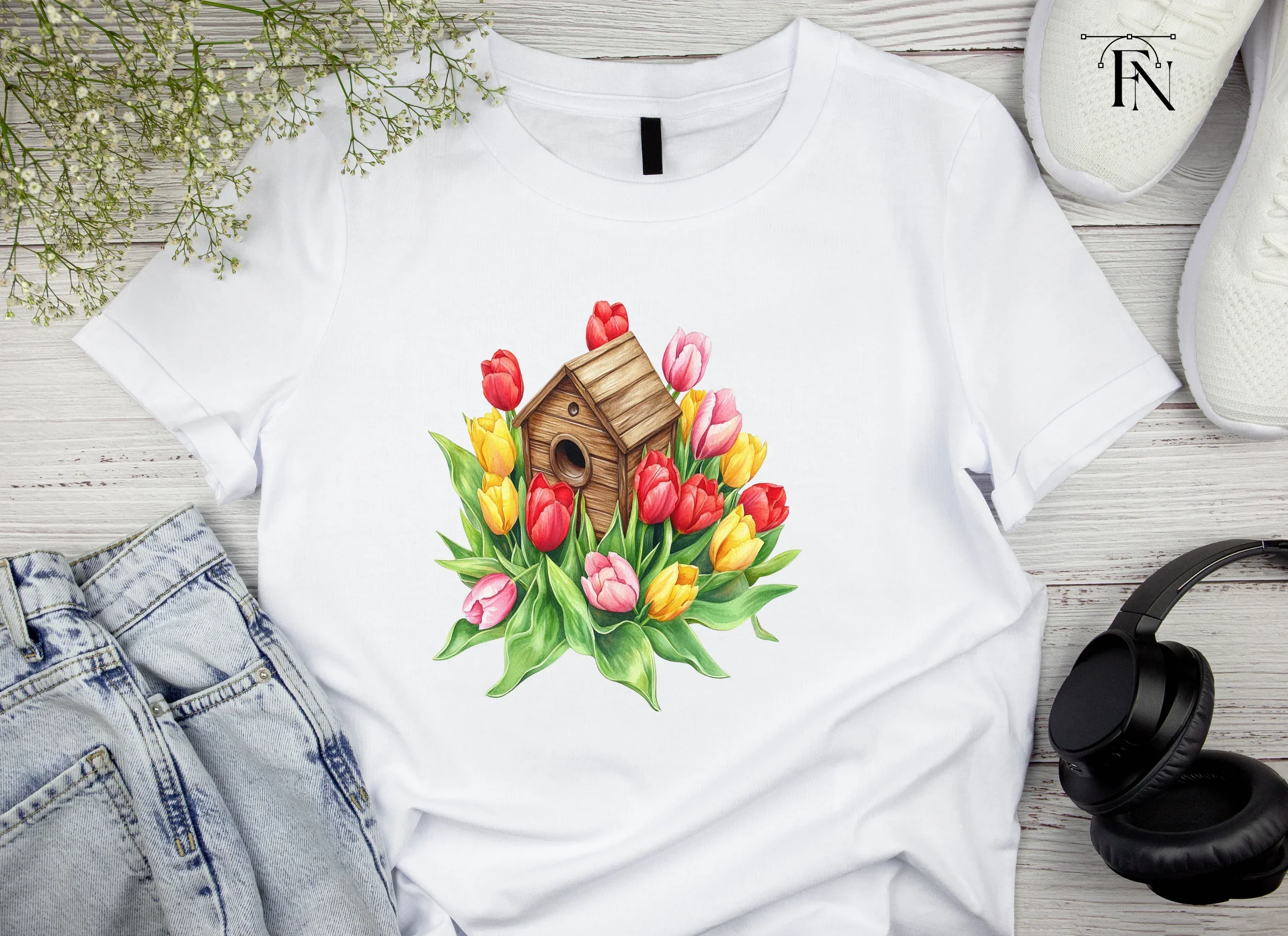 Colorful Tulips Birdhouse Clipart Bundle - Image 5