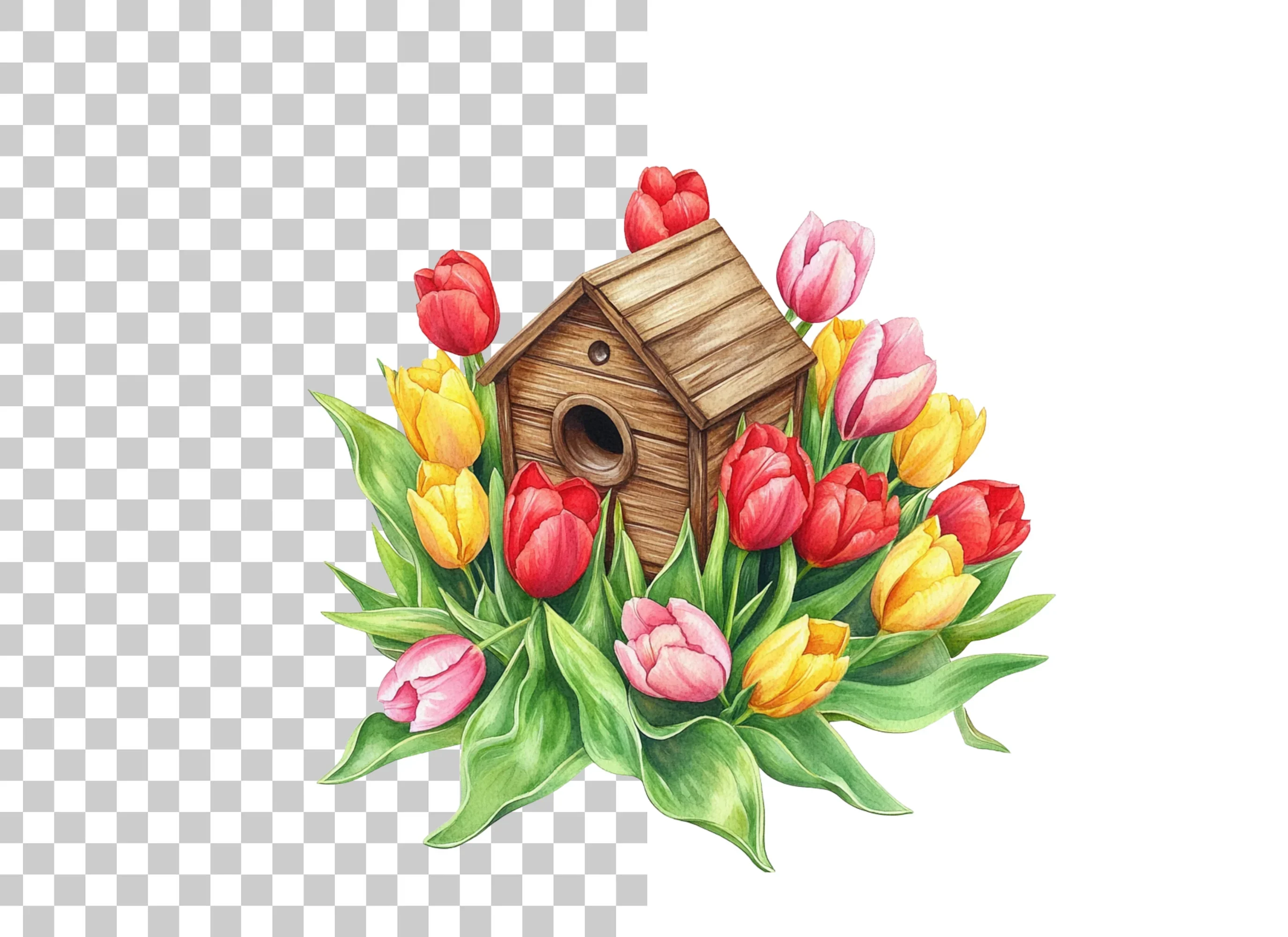 Colorful Tulips Birdhouse Clipart Bundle - Image 6