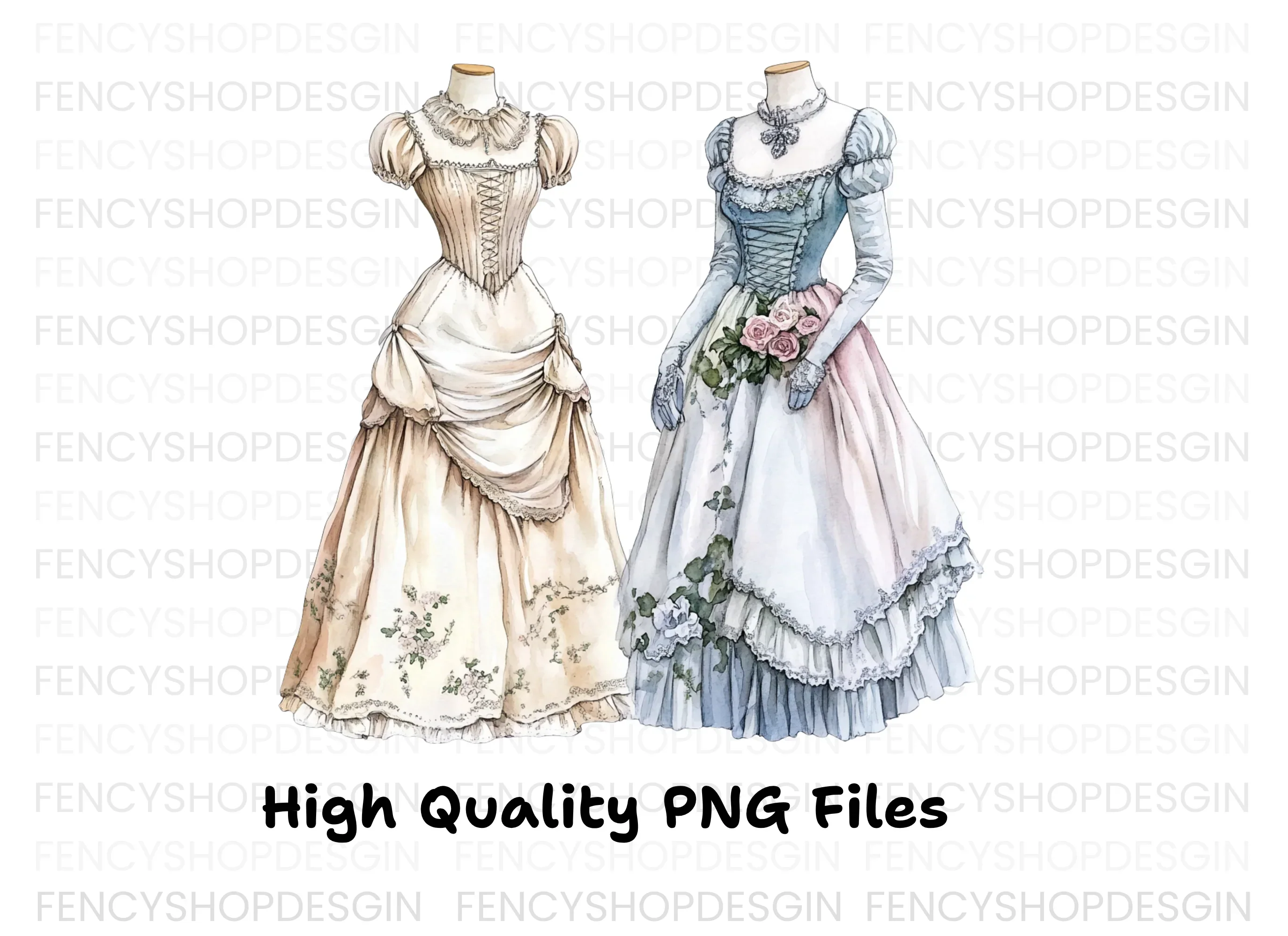 Colorful Victorian Era Dresses Clipart Bundle - Image 3