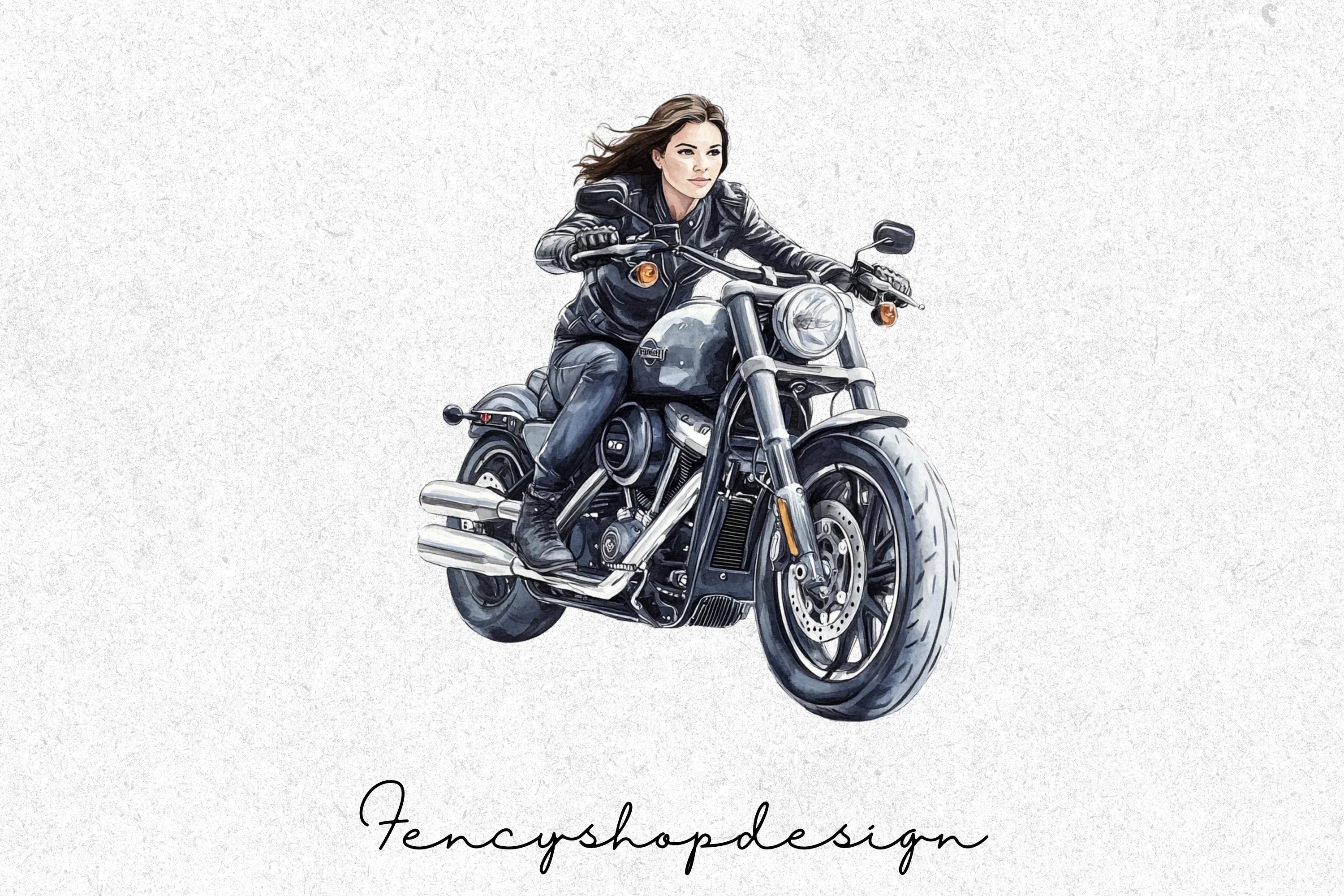Cool Woman Riding Motorcycle Clipart Bundle - Image 2