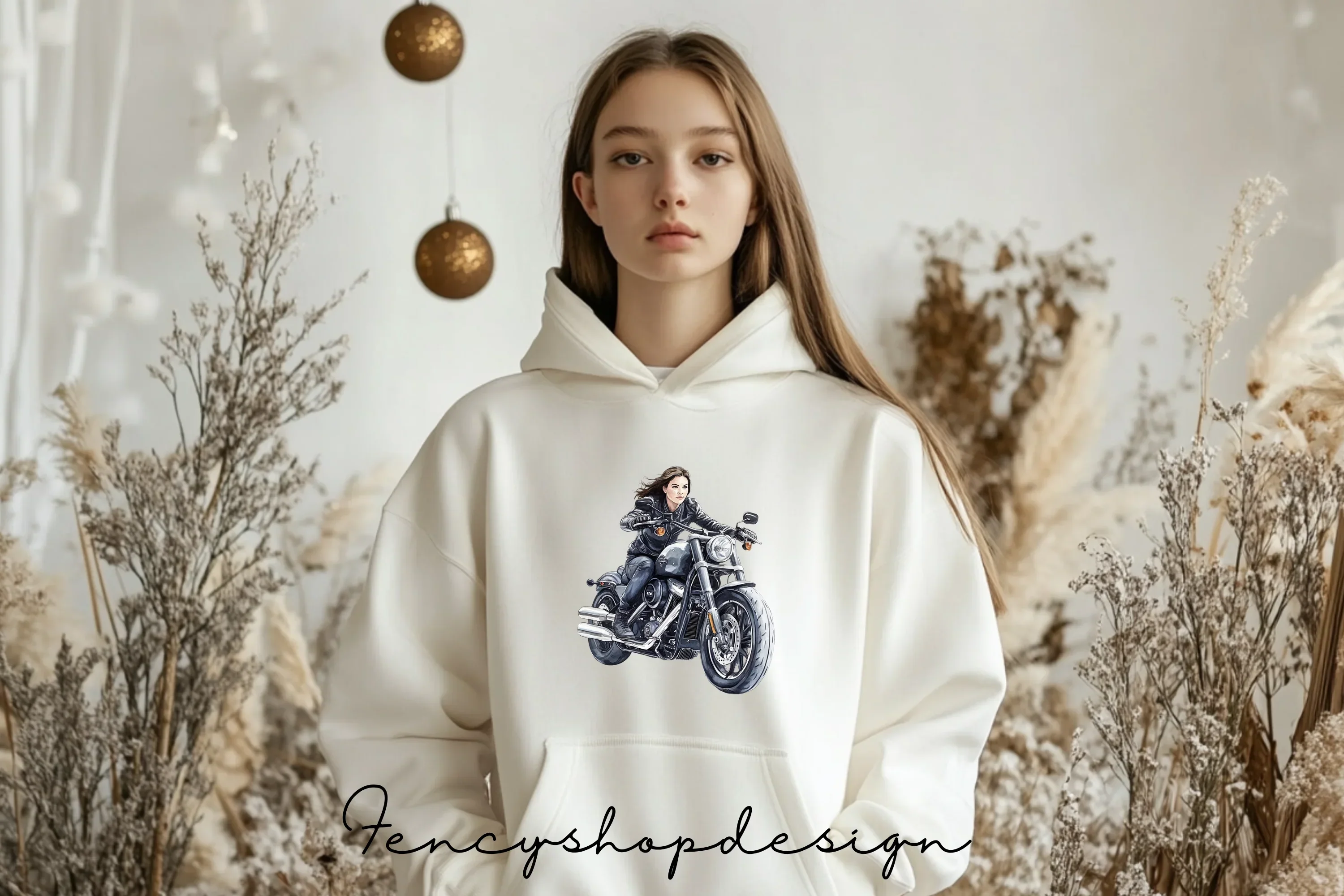 Cool Woman Riding Motorcycle Clipart Bundle - Image 5