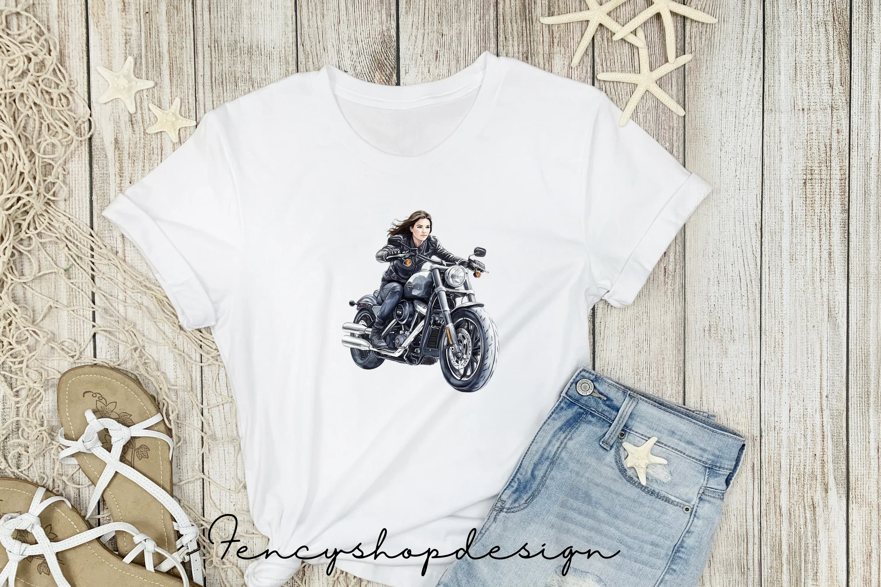 Cool Woman Riding Motorcycle Clipart Bundle - Image 6