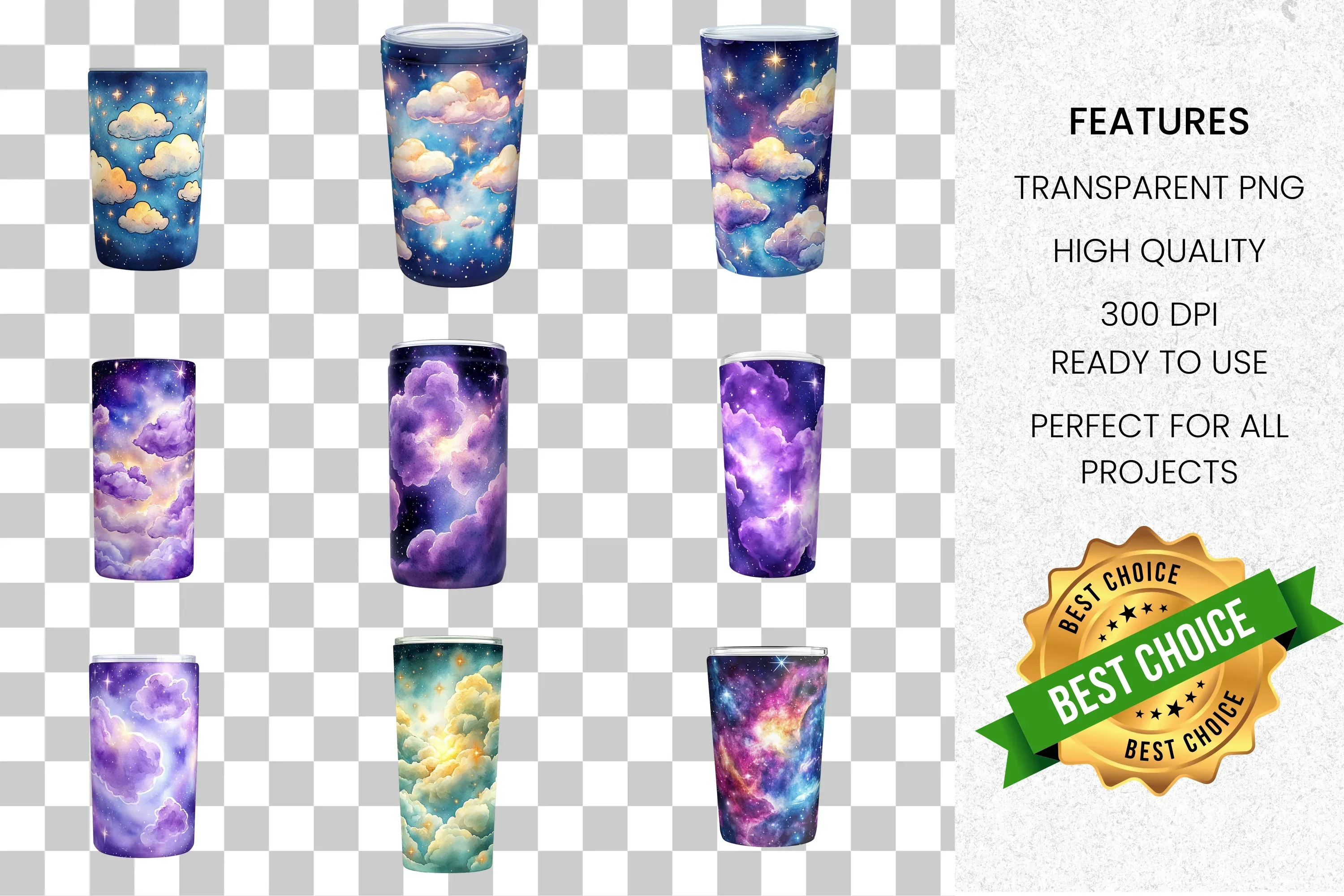 Cosmic Cloud Tumbler Clipart Bundle - Image 8