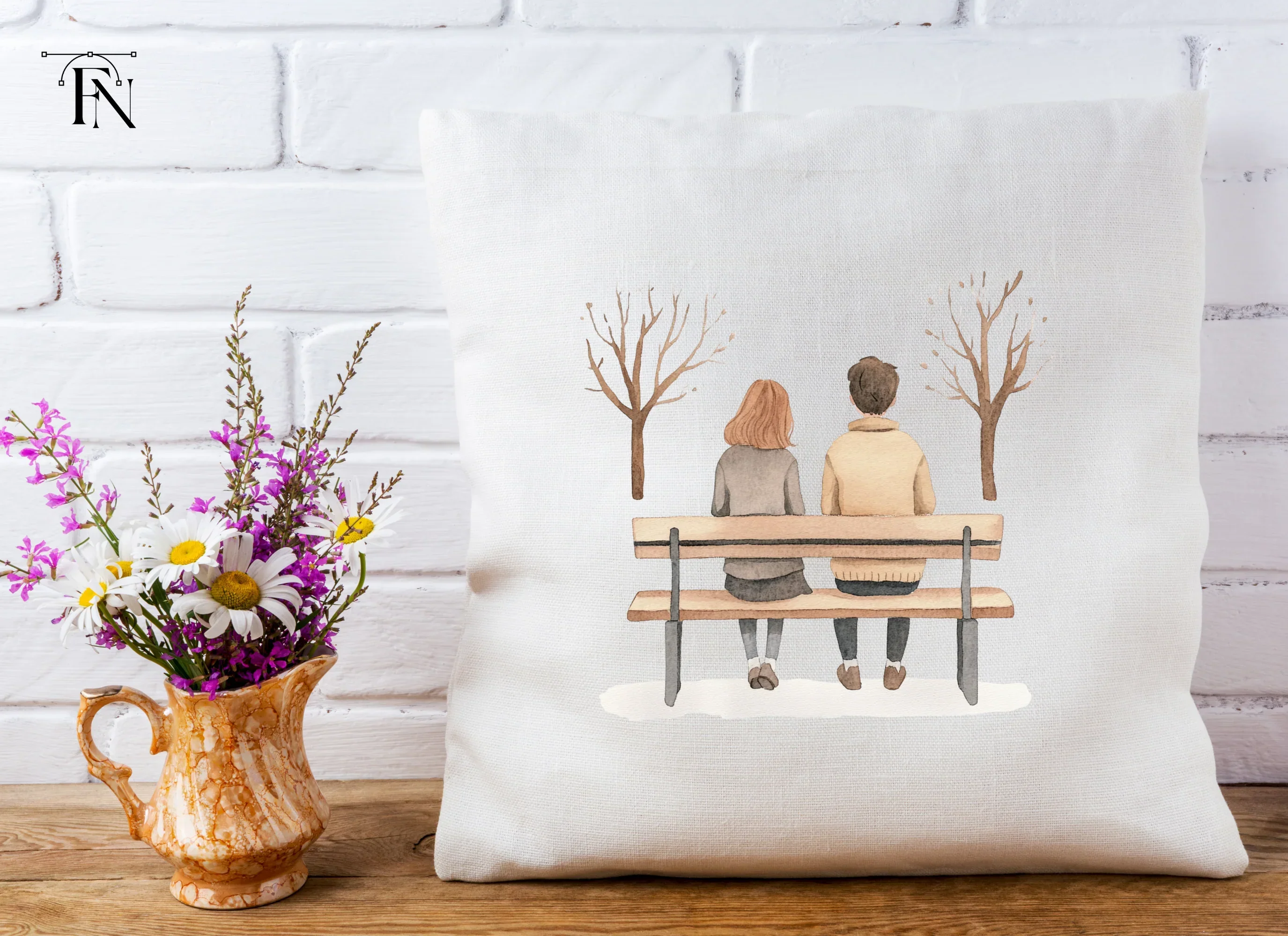 Couple on Bench Winter Scene Clipart Bundle - Image 5