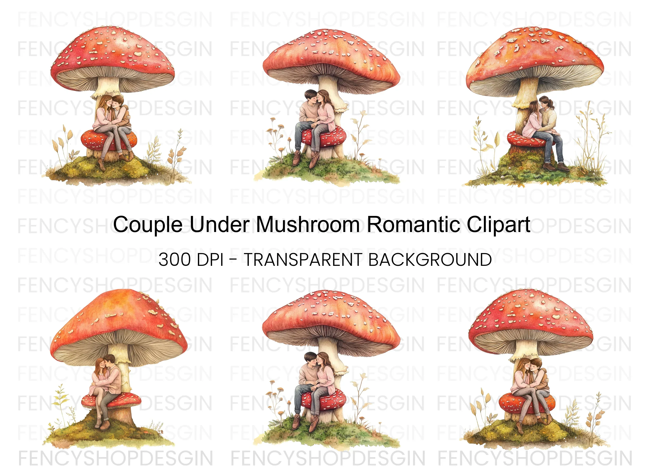 Couple on Mushroom Clipart Bundle