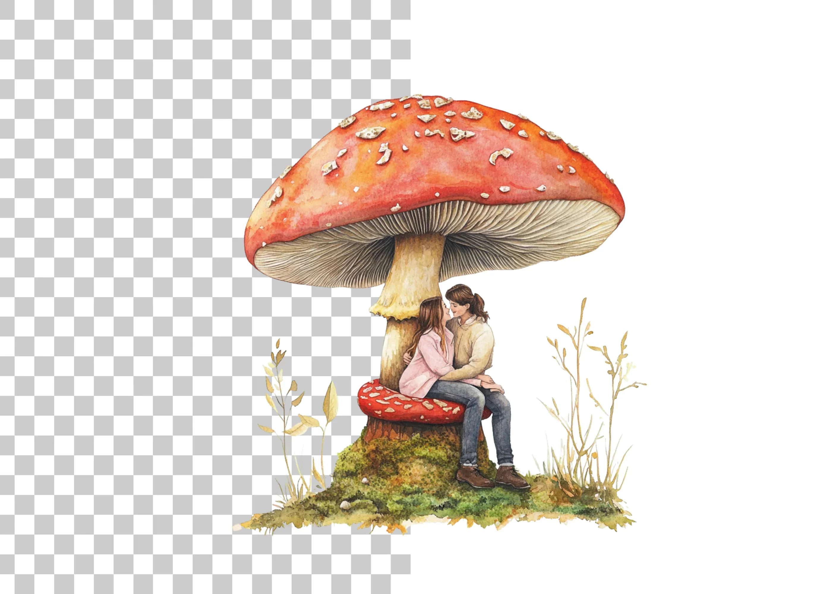 Couple on Mushroom Clipart Bundle - Image 6