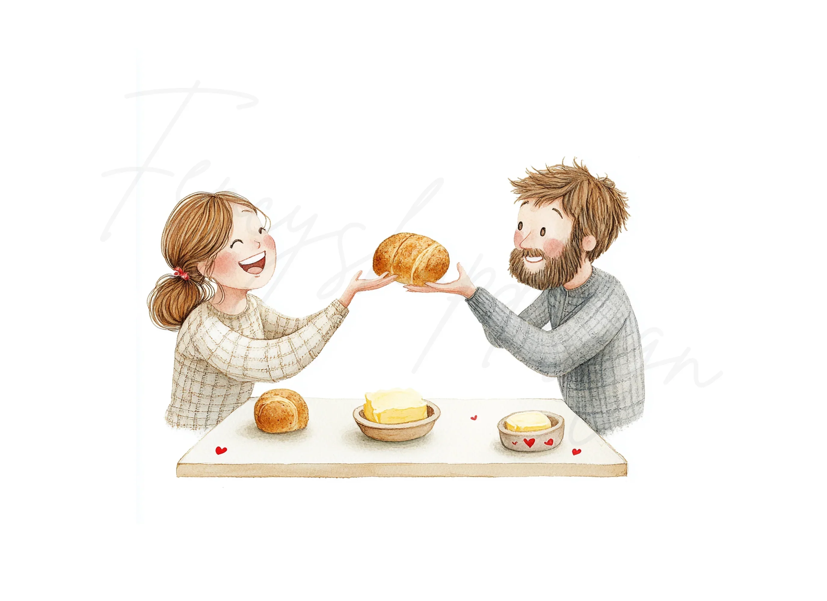 Couple Sharing Bread and Butter Clipart Bundle - Image 3