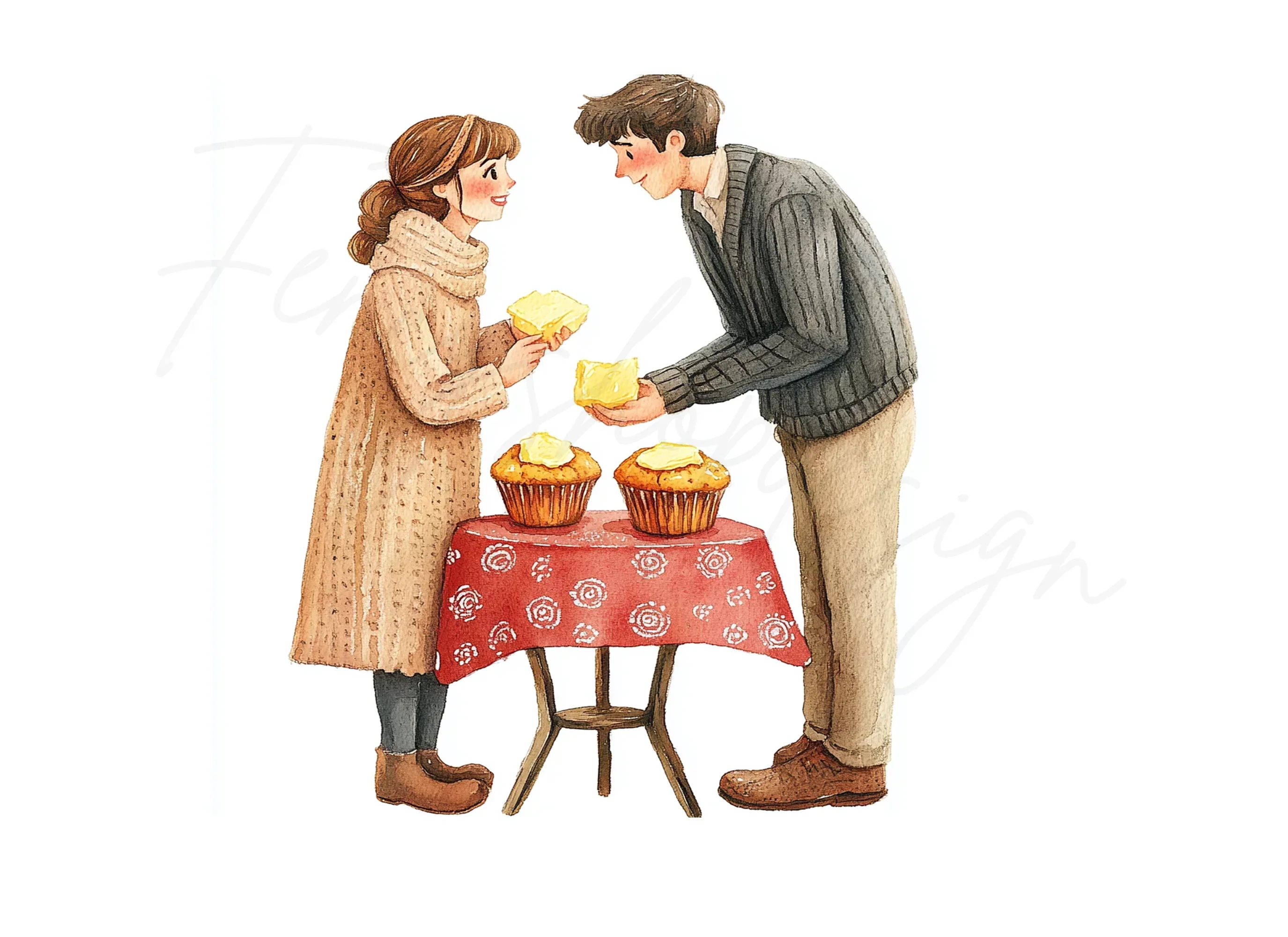 Couple Sharing Muffins Clipart Bundle - Image 2