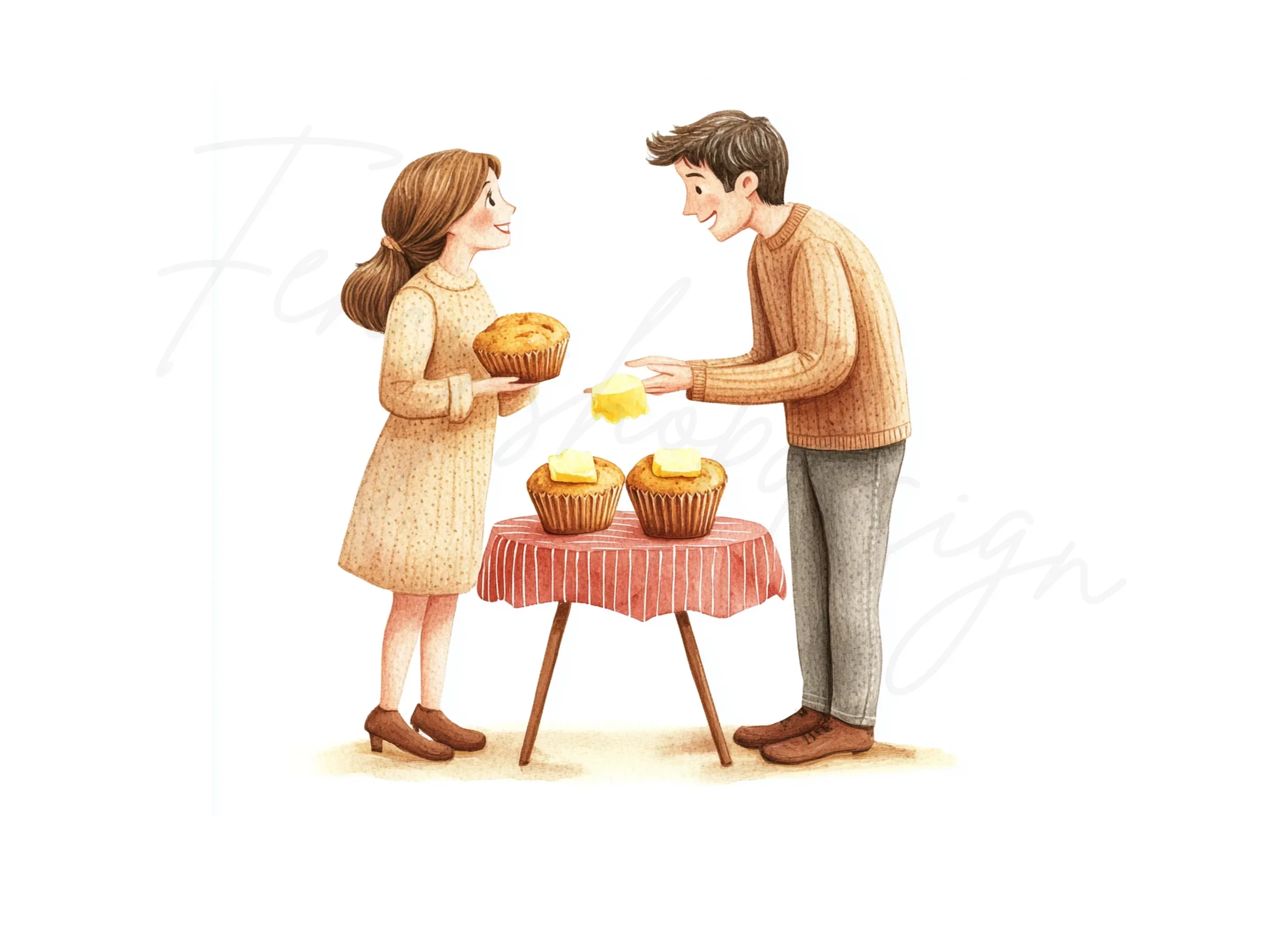 Couple Sharing Muffins Clipart Bundle - Image 3