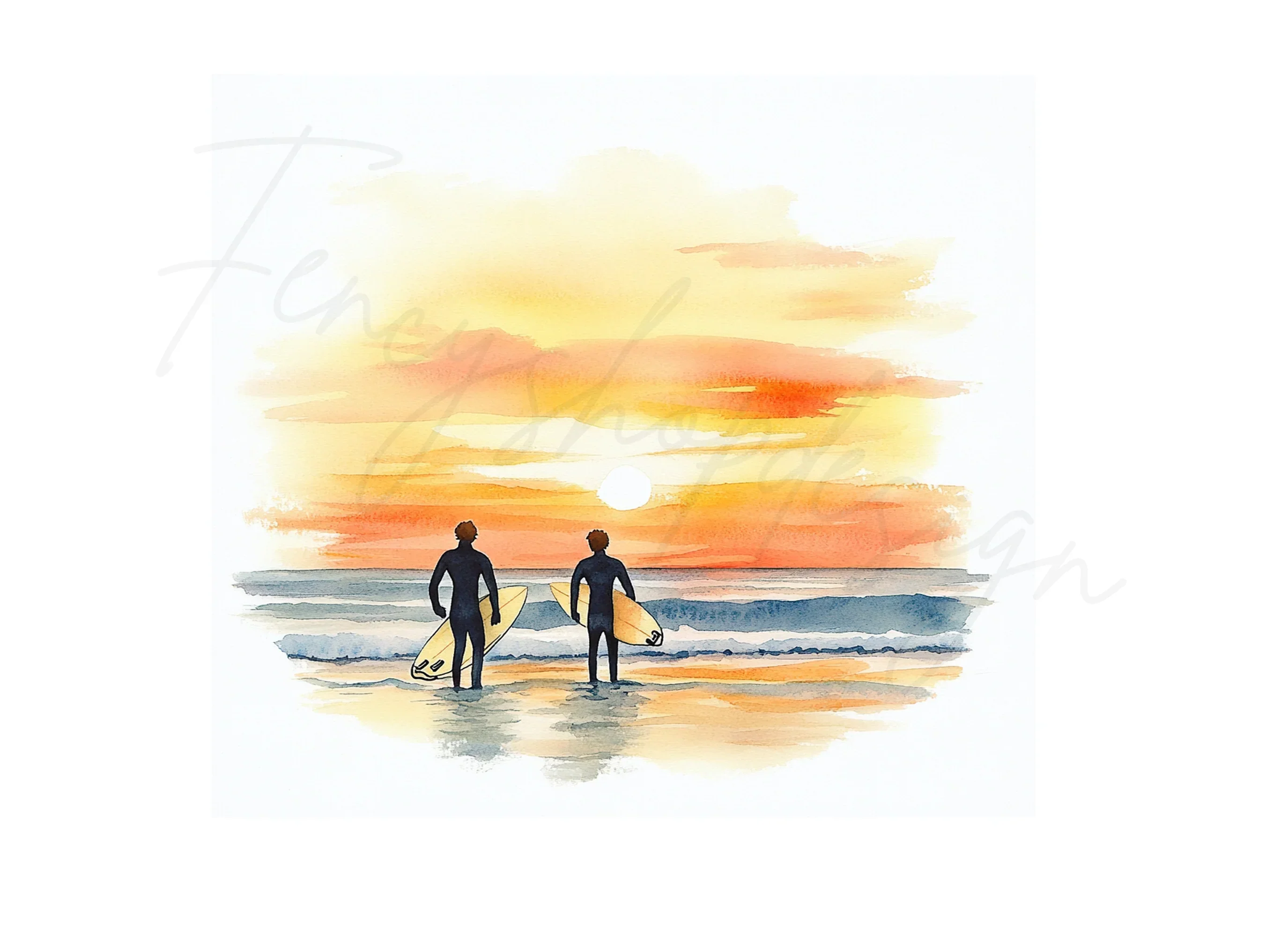 Couple Surfers Sunset Beach Clipart Bundle - Image 3
