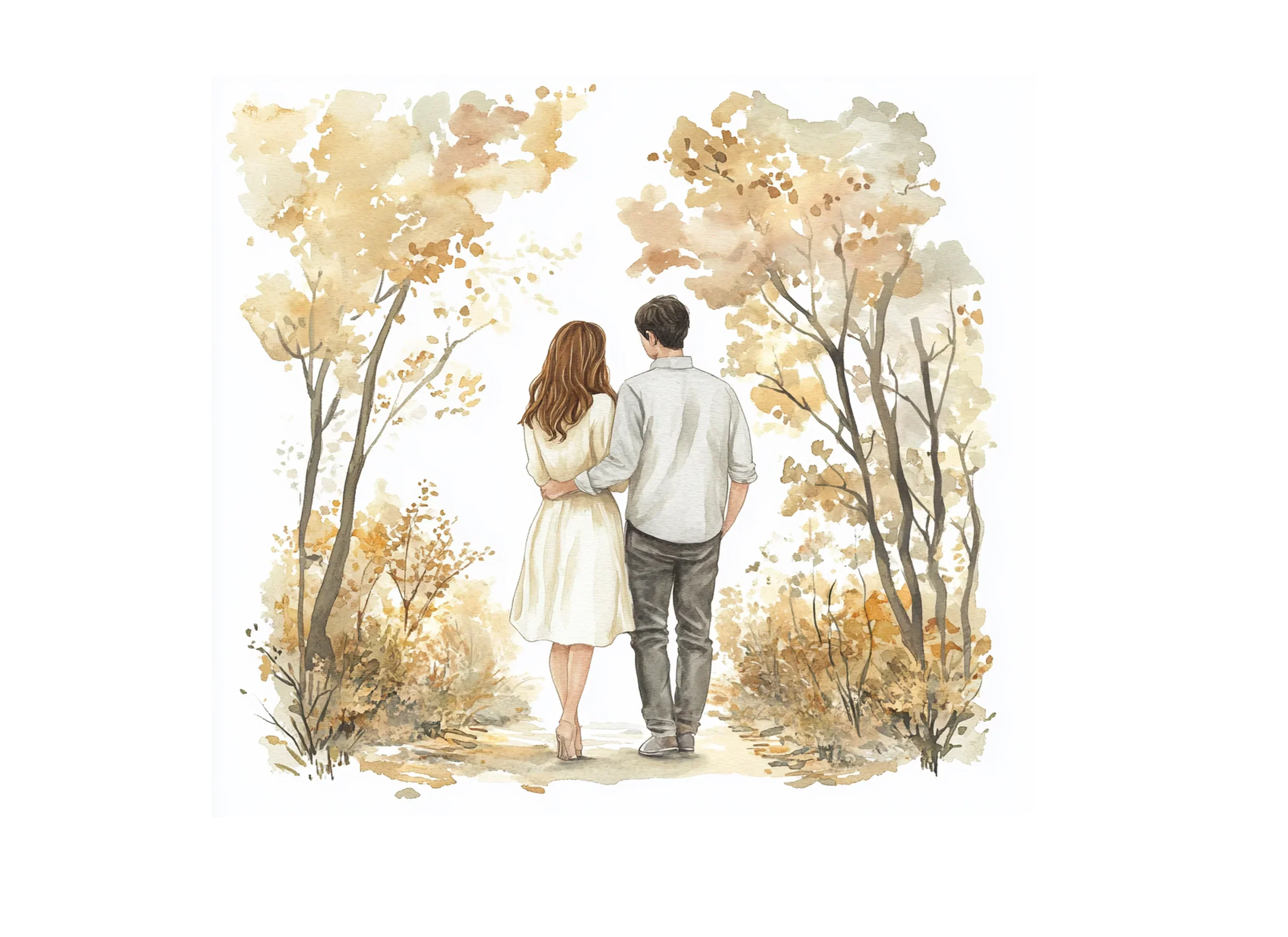 Couple Walking in Autumn Forest Clipart Bundle - Image 2