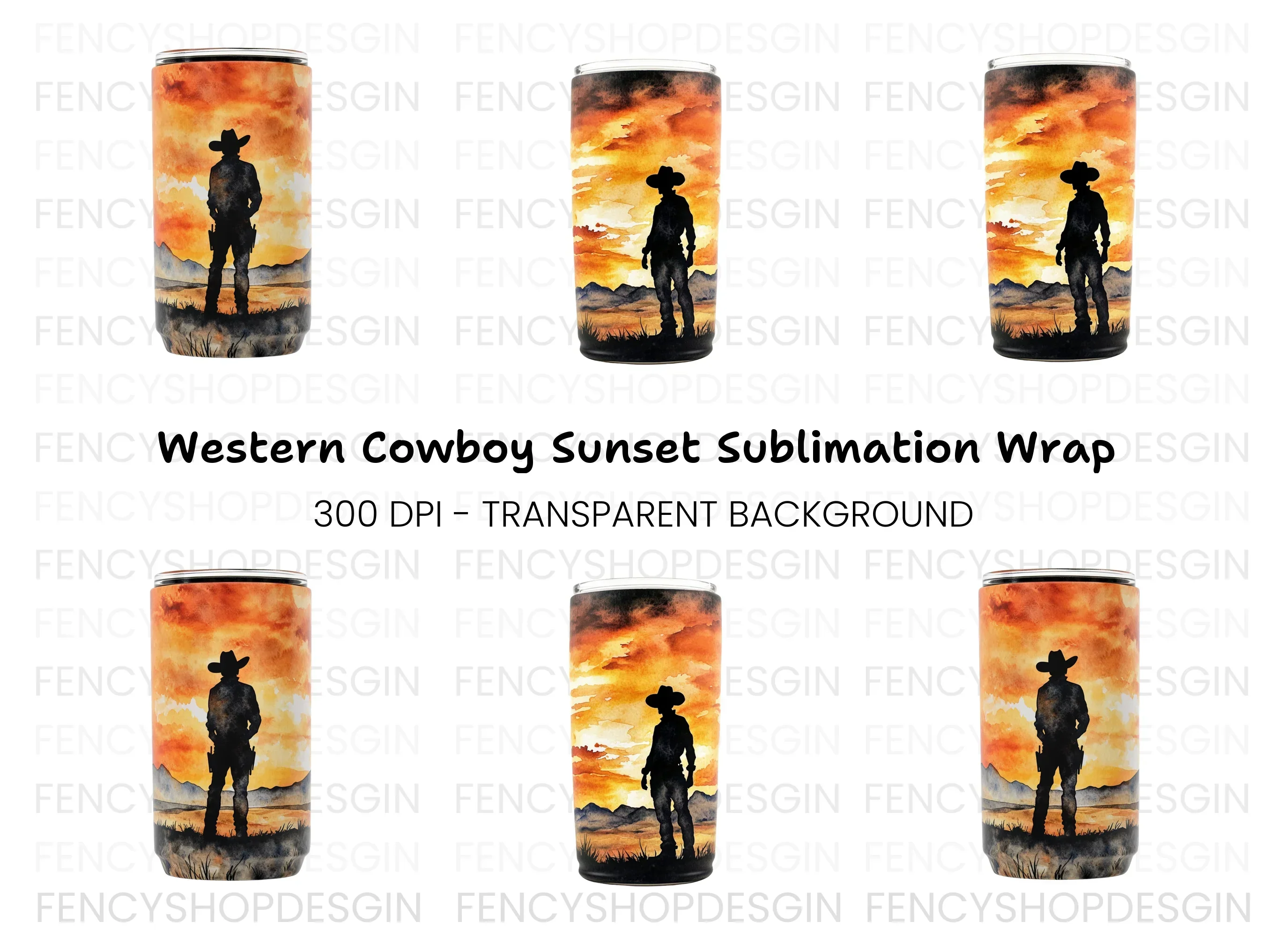 Cowboy Sunset Tumbler Clipart Bundle