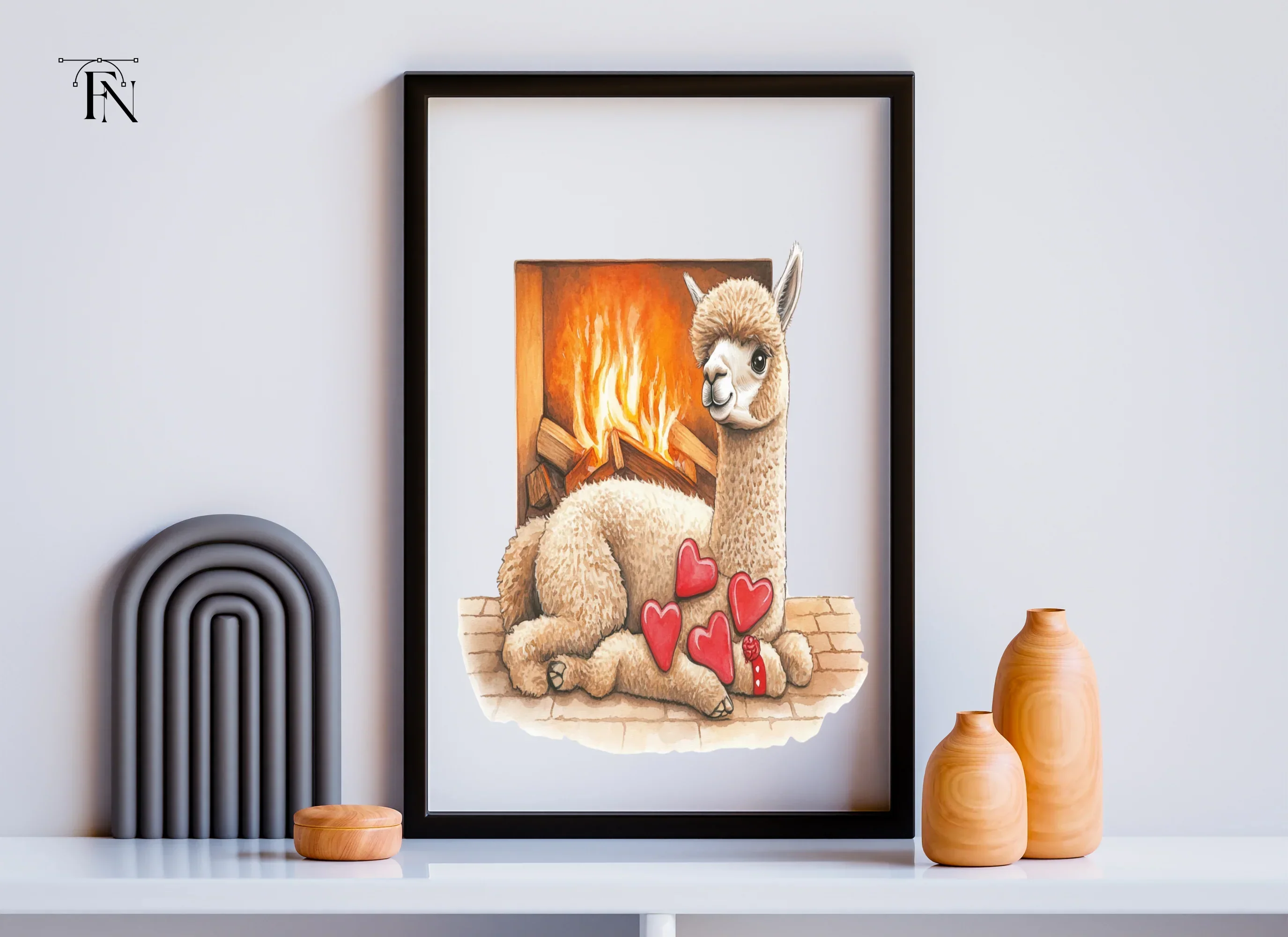 Cozy Alpacas by Fireplace Clipart Bundle - Image 3