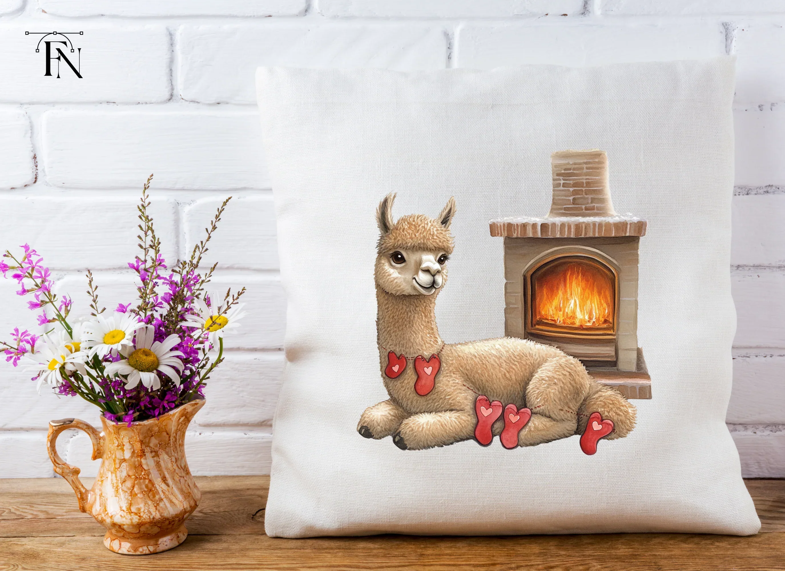 Cozy Alpacas by Fireplace Clipart Bundle - Image 4