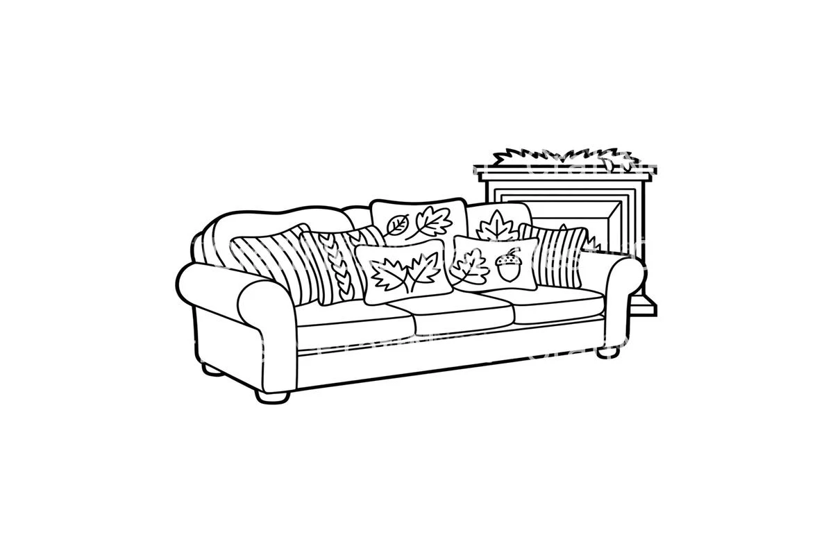 Cozy Autumn Sofa Scene Coloring Books - Image 3