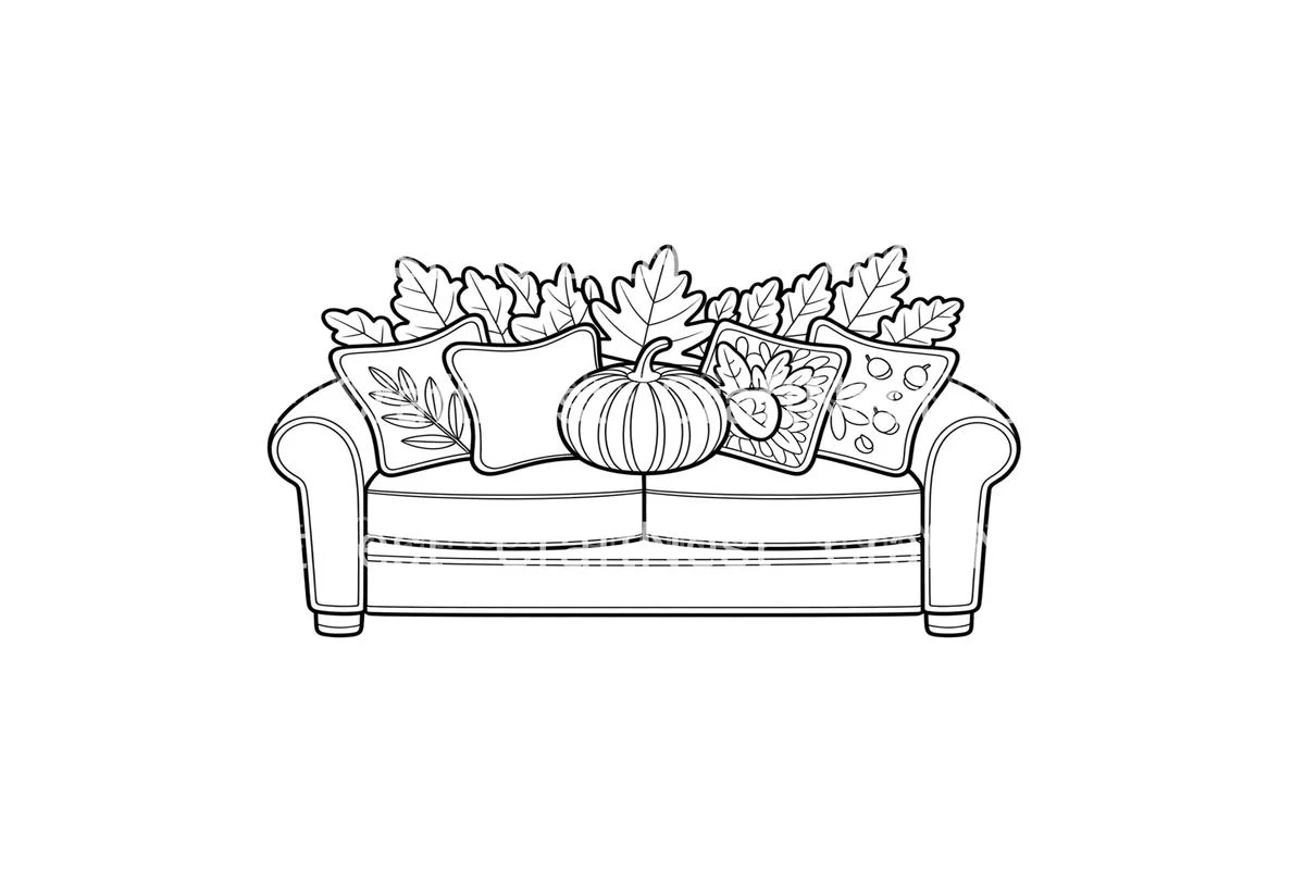 Cozy Autumn Sofa Scene Coloring Books - Image 4