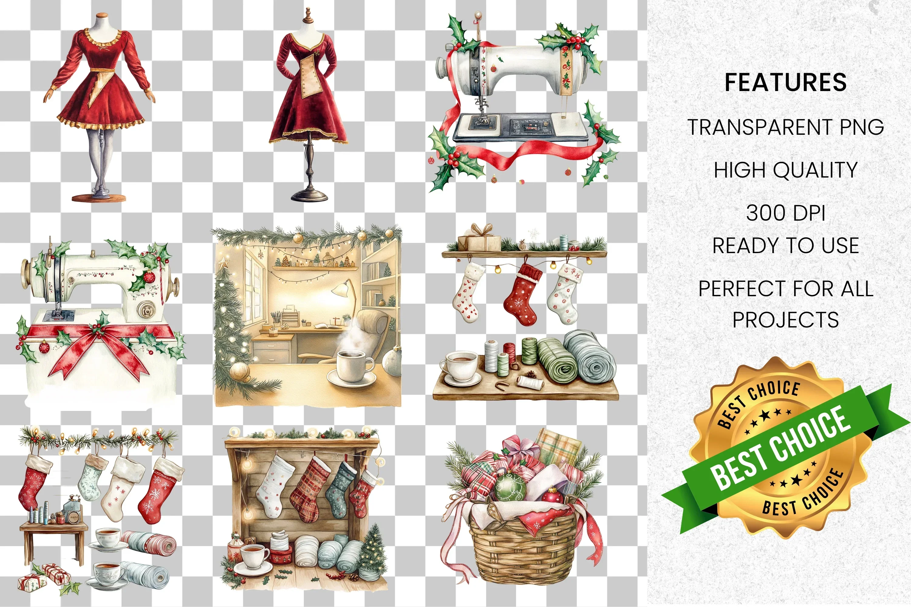 Cozy Christmas Crafting Clipart Bundle - Image 2