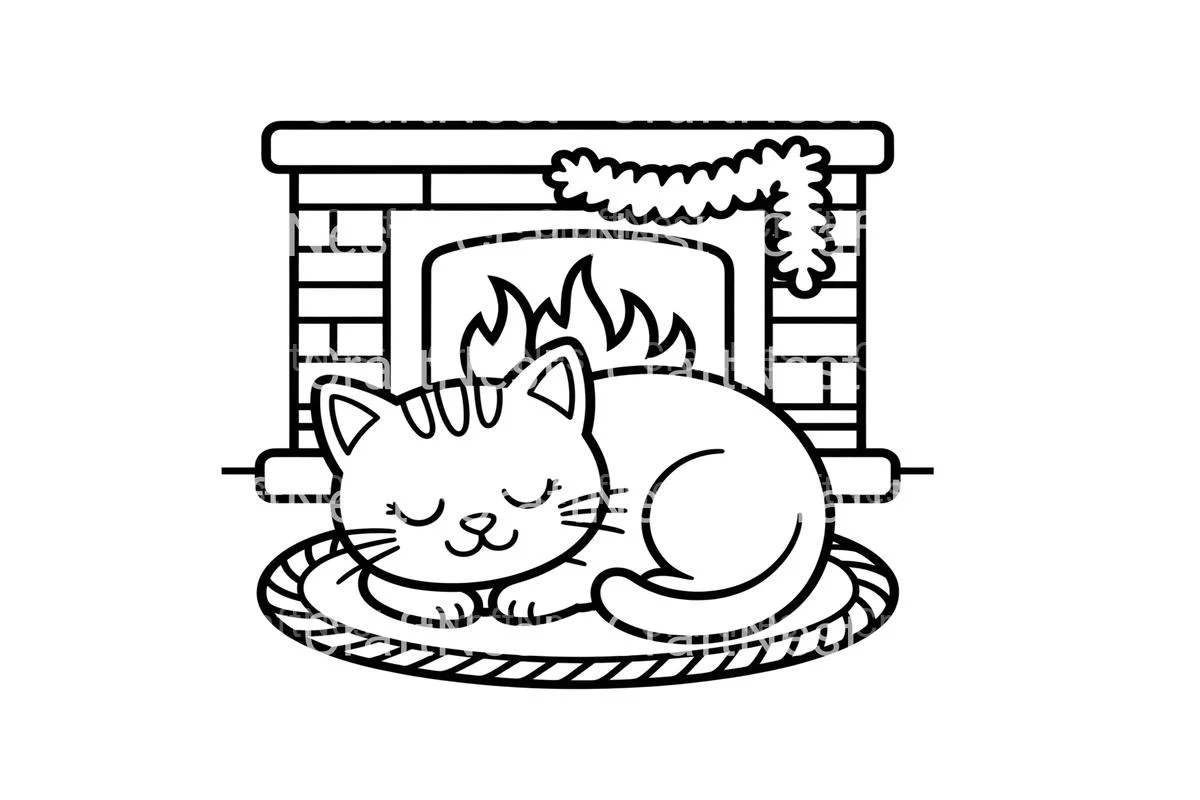 Cozy Christmas Fireplace Cat Coloring Books - Image 2