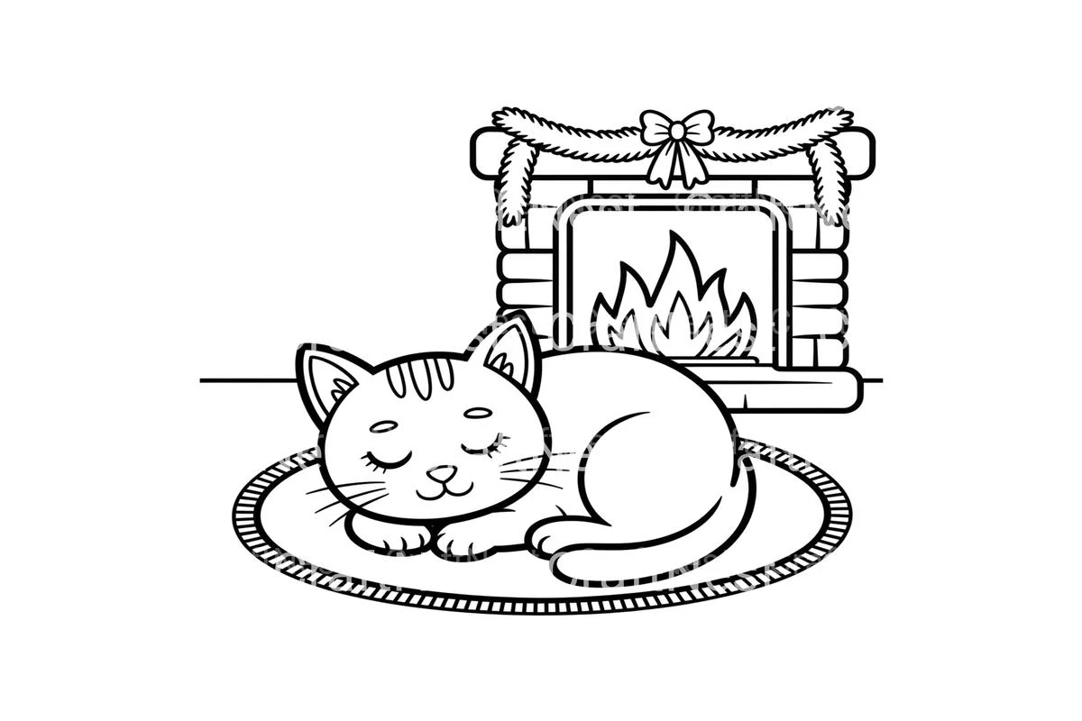 Cozy Christmas Fireplace Cat Coloring Books - Image 3