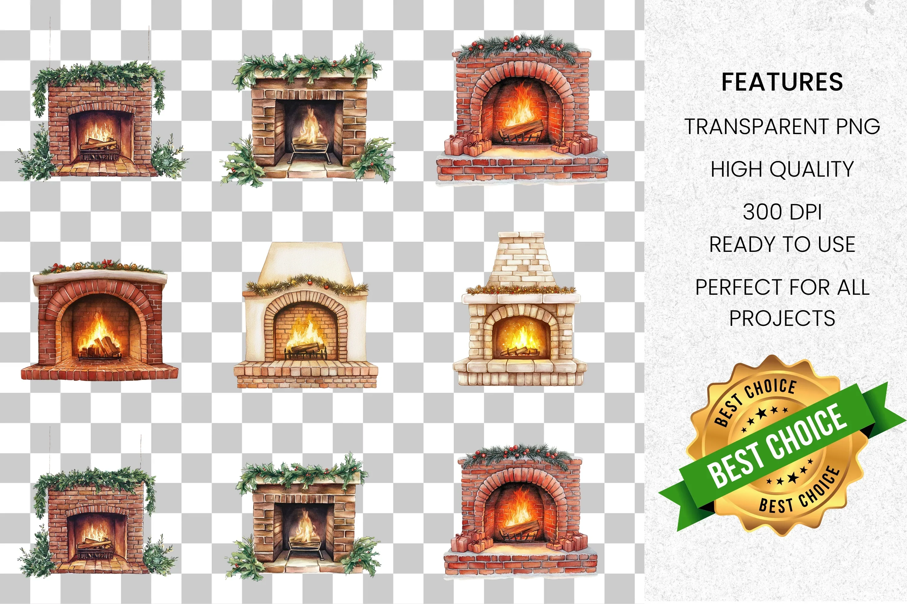Cozy Christmas Fireplace Clipart Bundle - Image 3