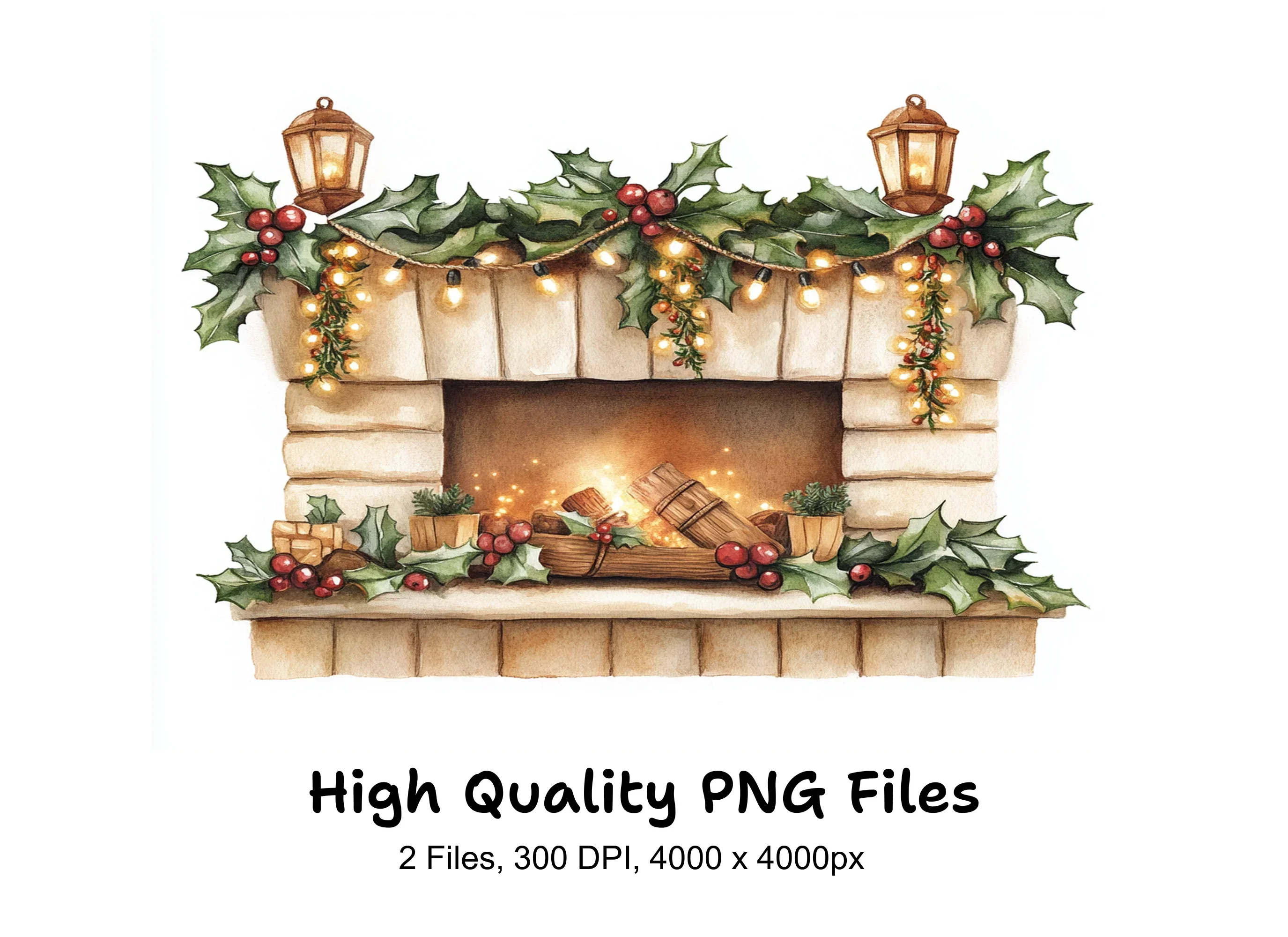 Cozy Christmas Fireplace Clipart Bundle