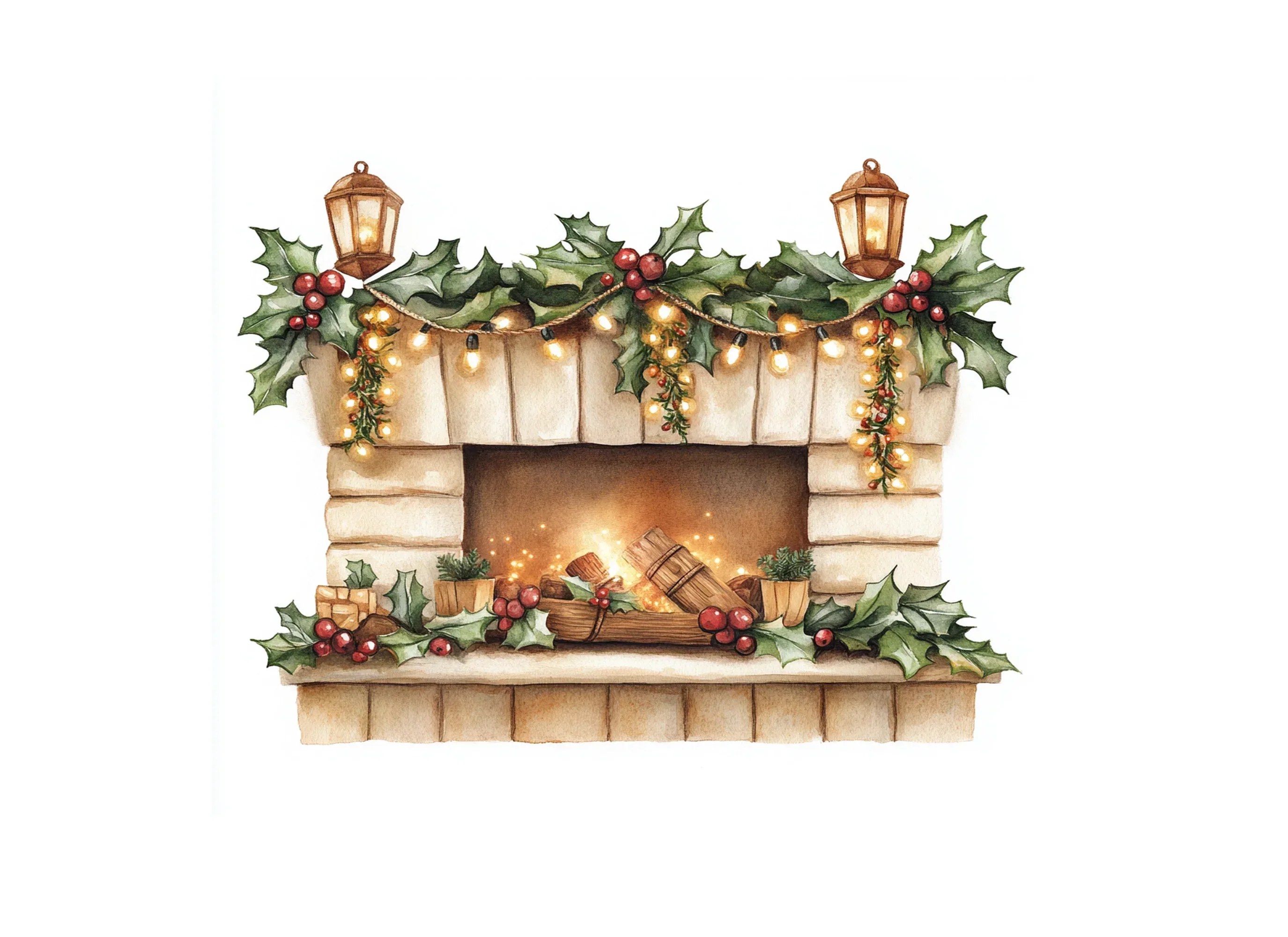 Cozy Christmas Fireplace Clipart Bundle - Image 3