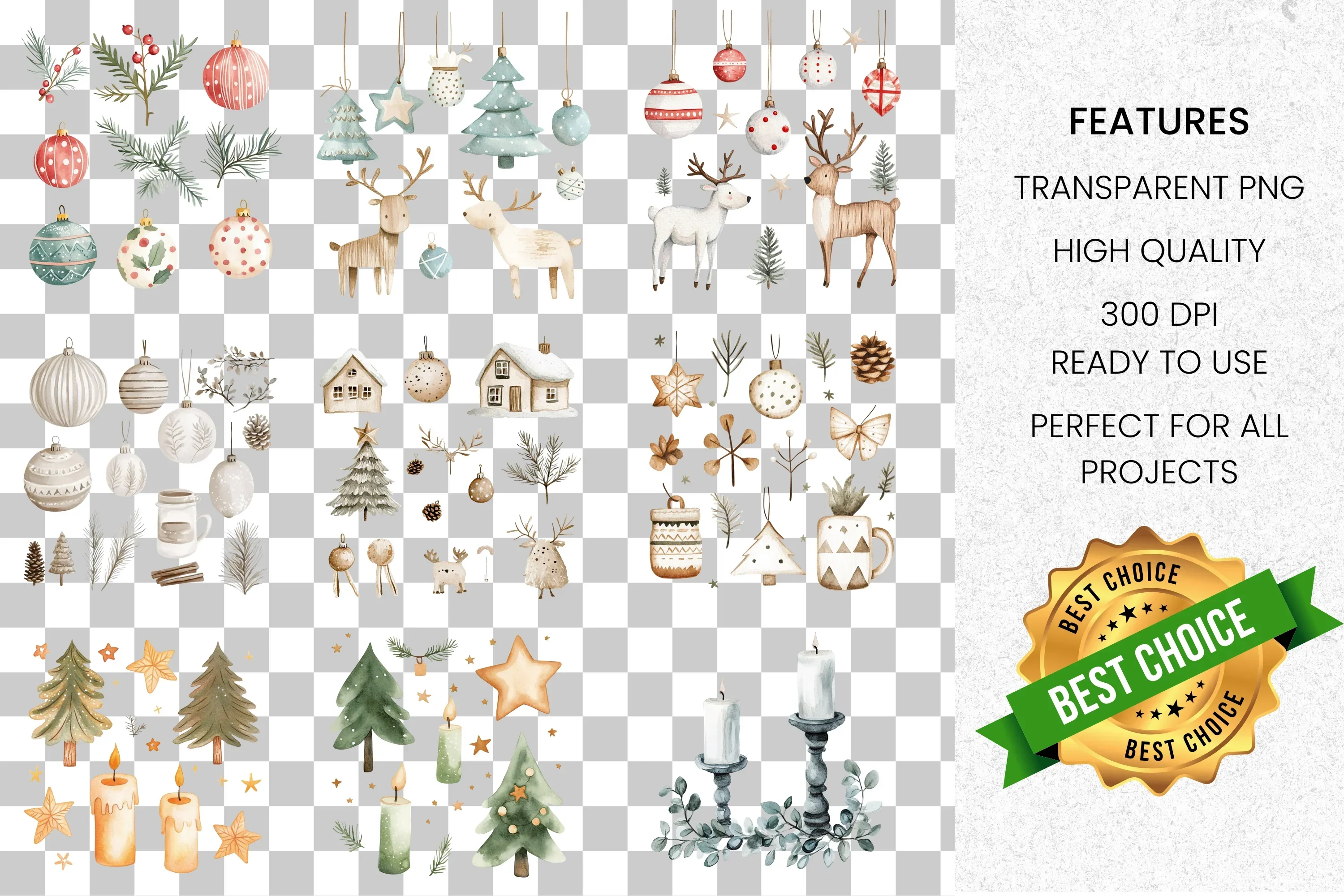 Cozy Christmas Houses Decor Clipart Bundle - Image 2