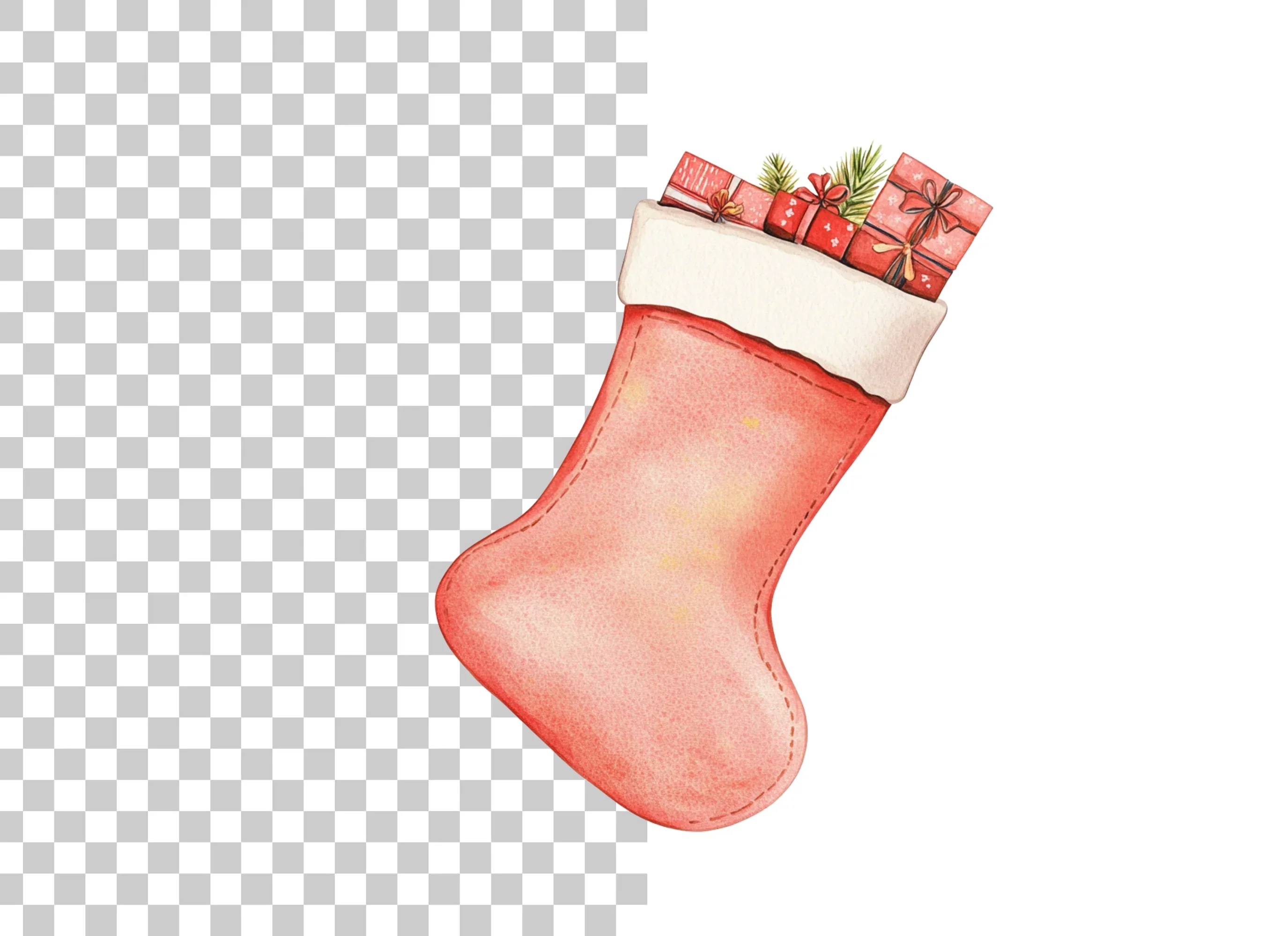 Cozy Christmas Stocking with Gifts Clipart Bundle - Image 2
