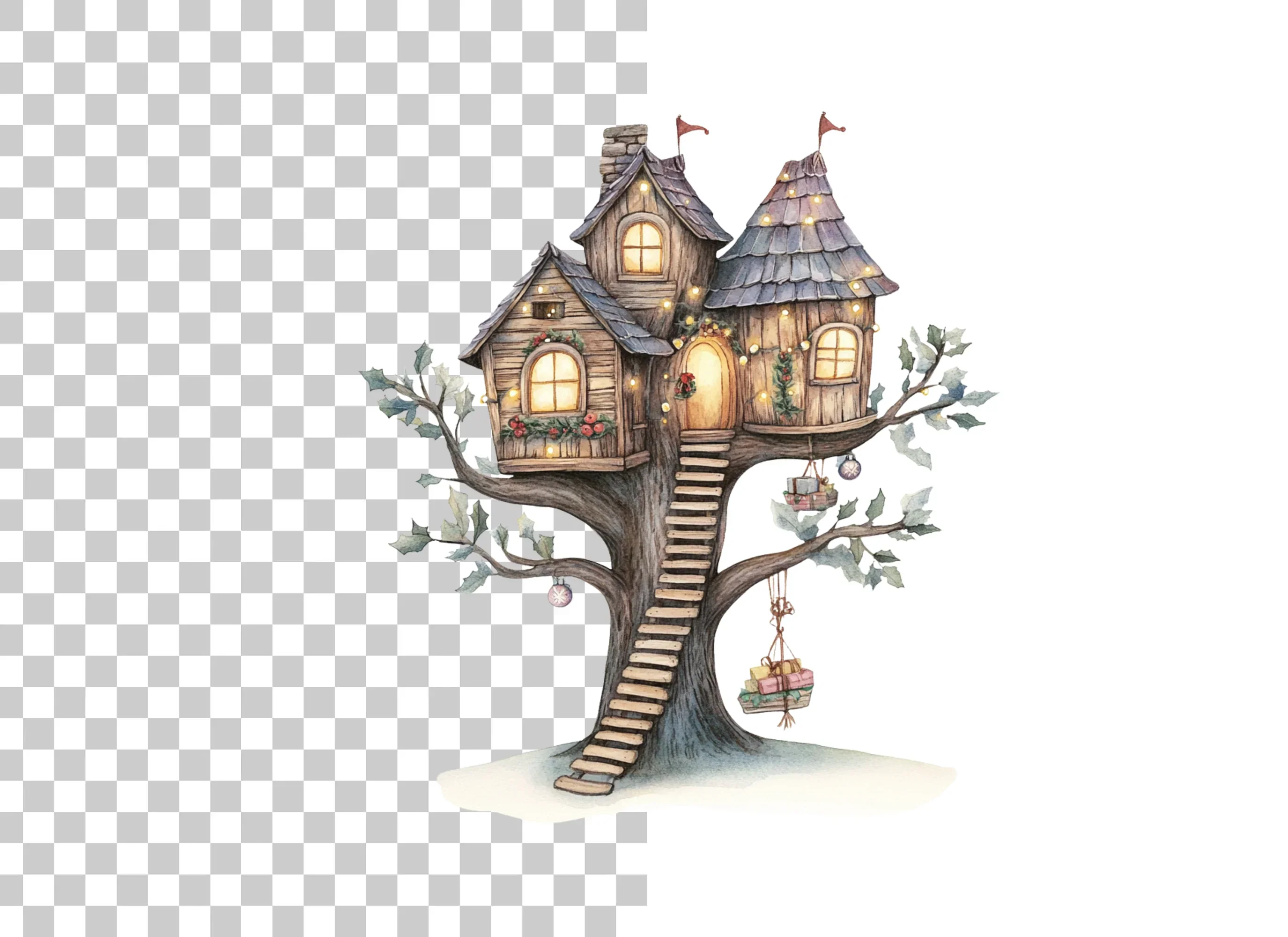 Cozy Christmas Treehouse Clipart Bundle - Image 2
