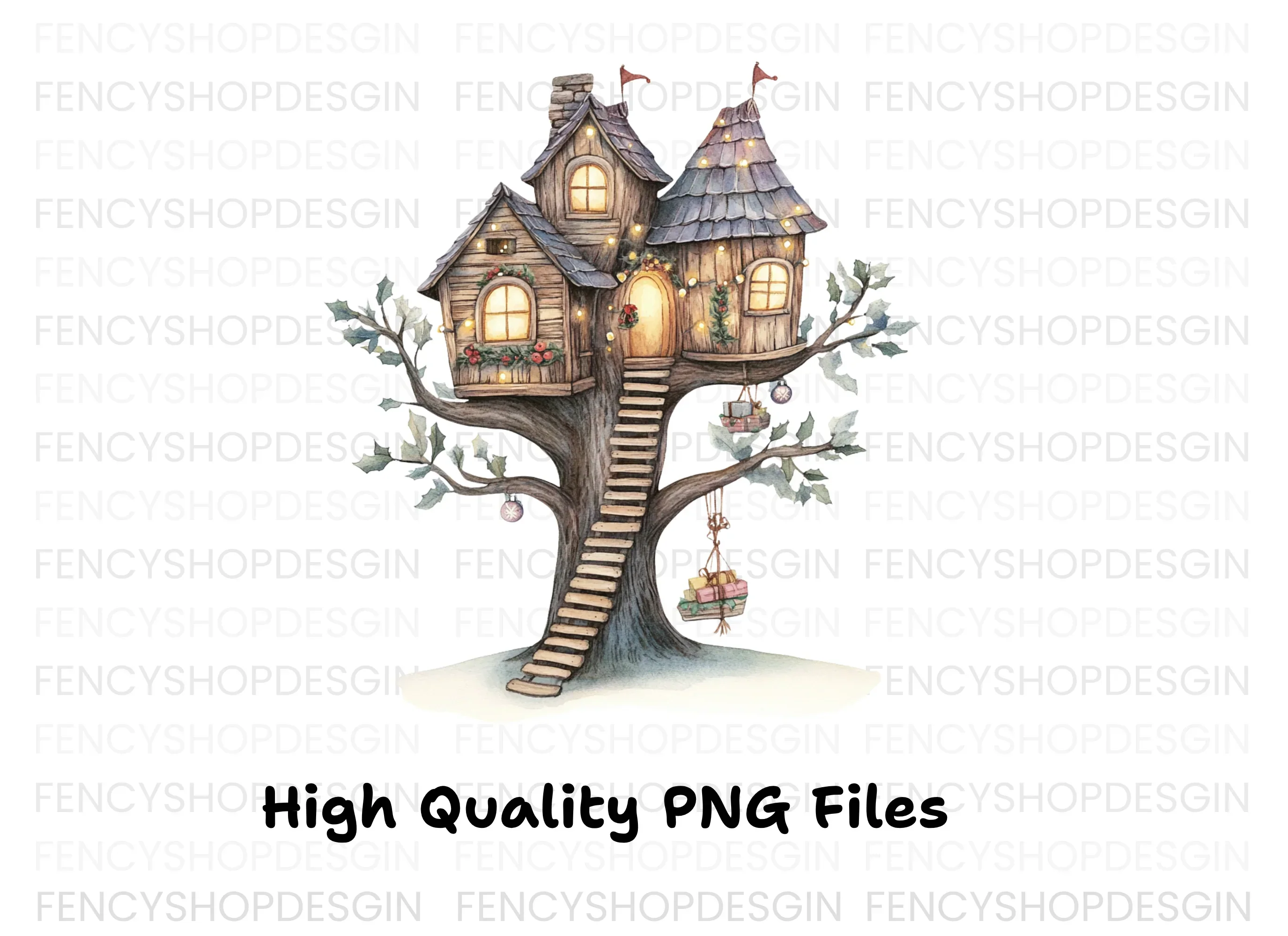 Cozy Christmas Treehouse Clipart Bundle - Image 3
