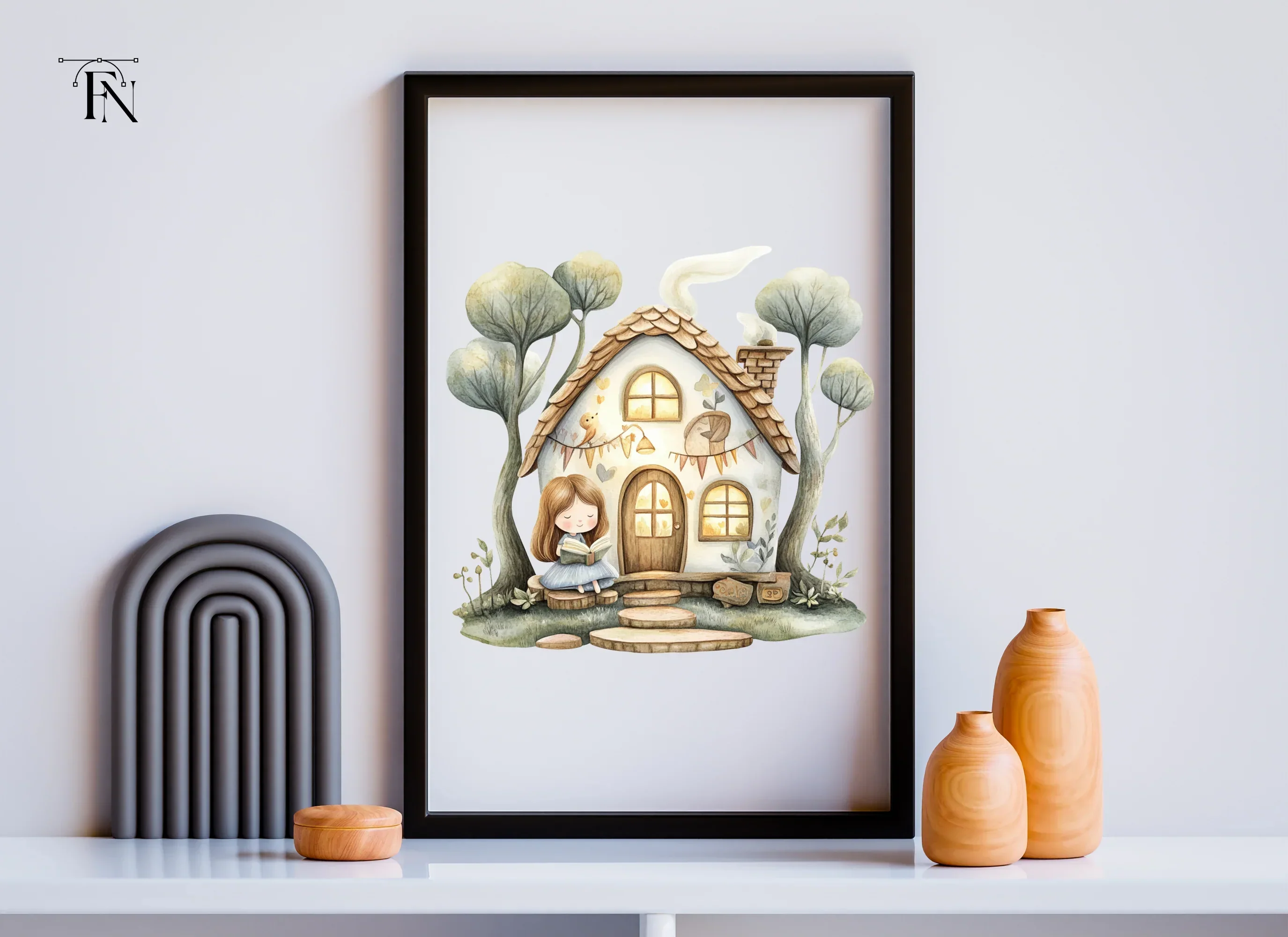 Cozy Cottage Girl Reading Clipart Bundle - Image 2