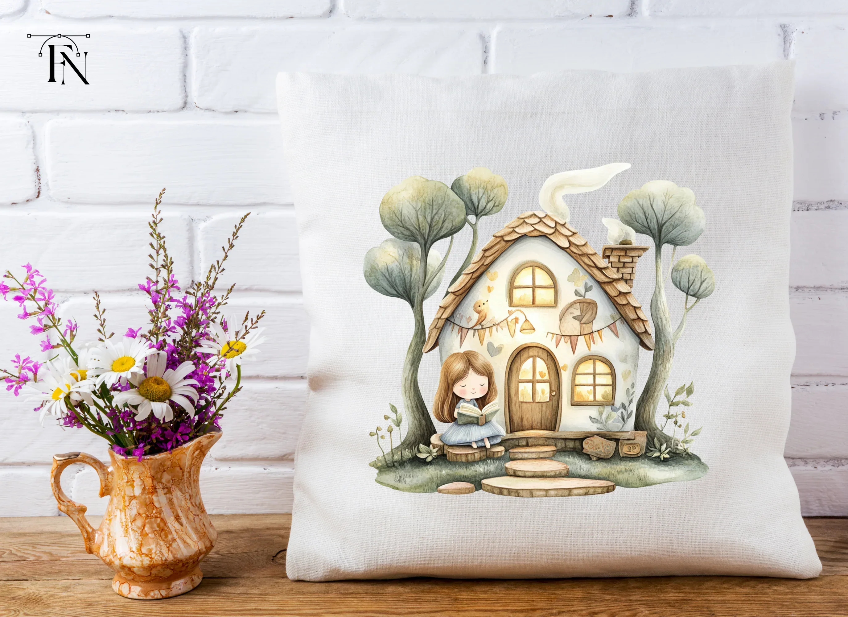 Cozy Cottage Girl Reading Clipart Bundle - Image 3