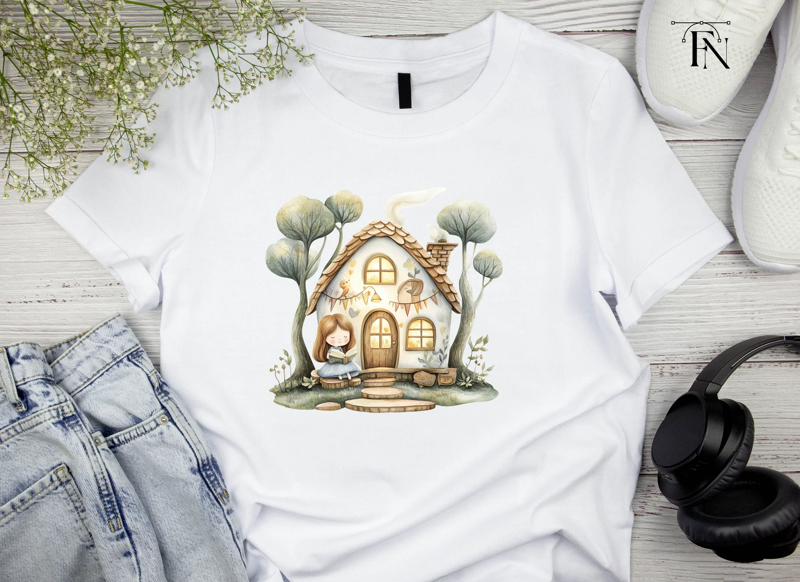 Cozy Cottage Girl Reading Clipart Bundle - Image 4