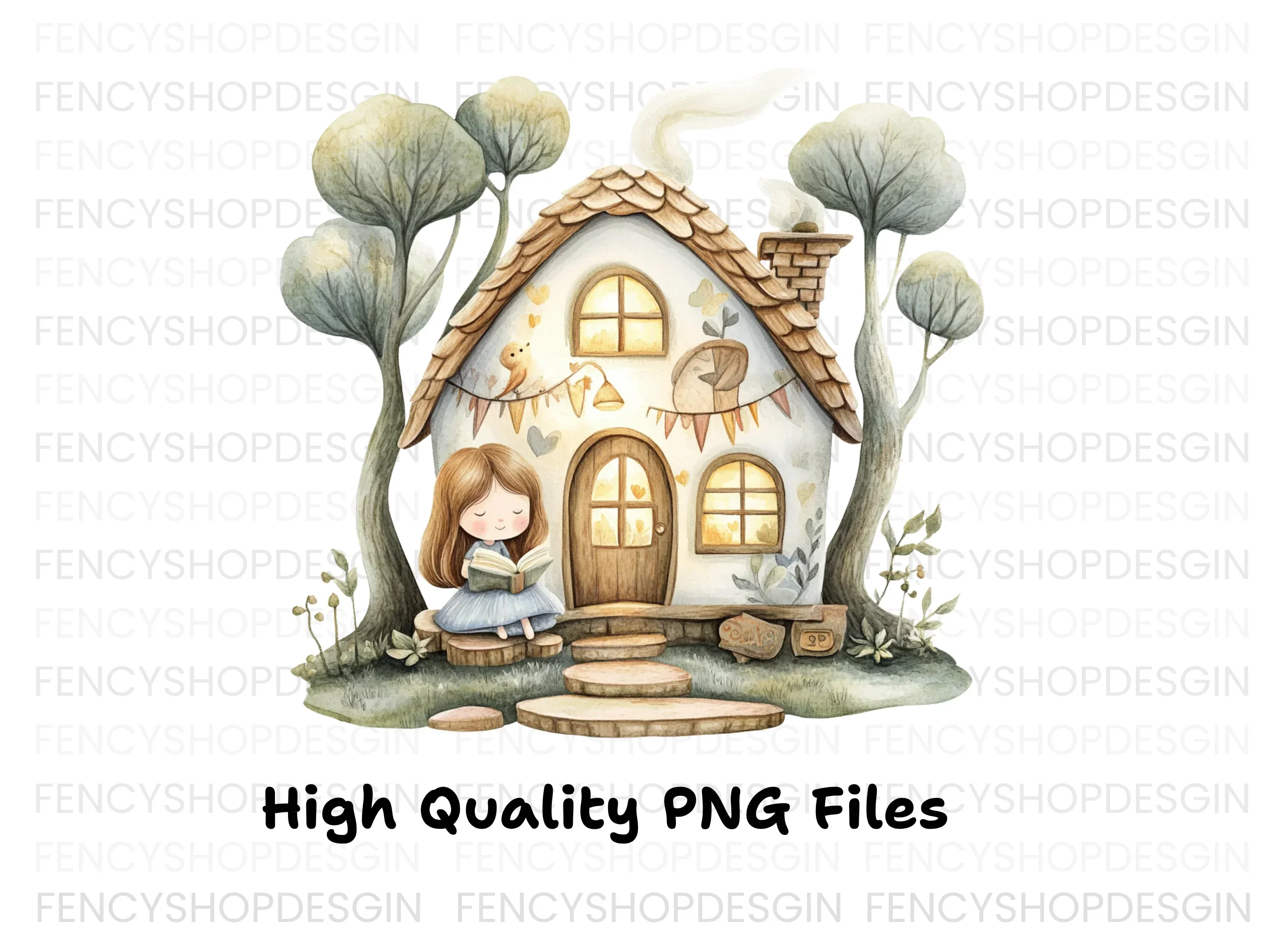 Cozy Cottage Girl Reading Clipart Bundle - Image 5