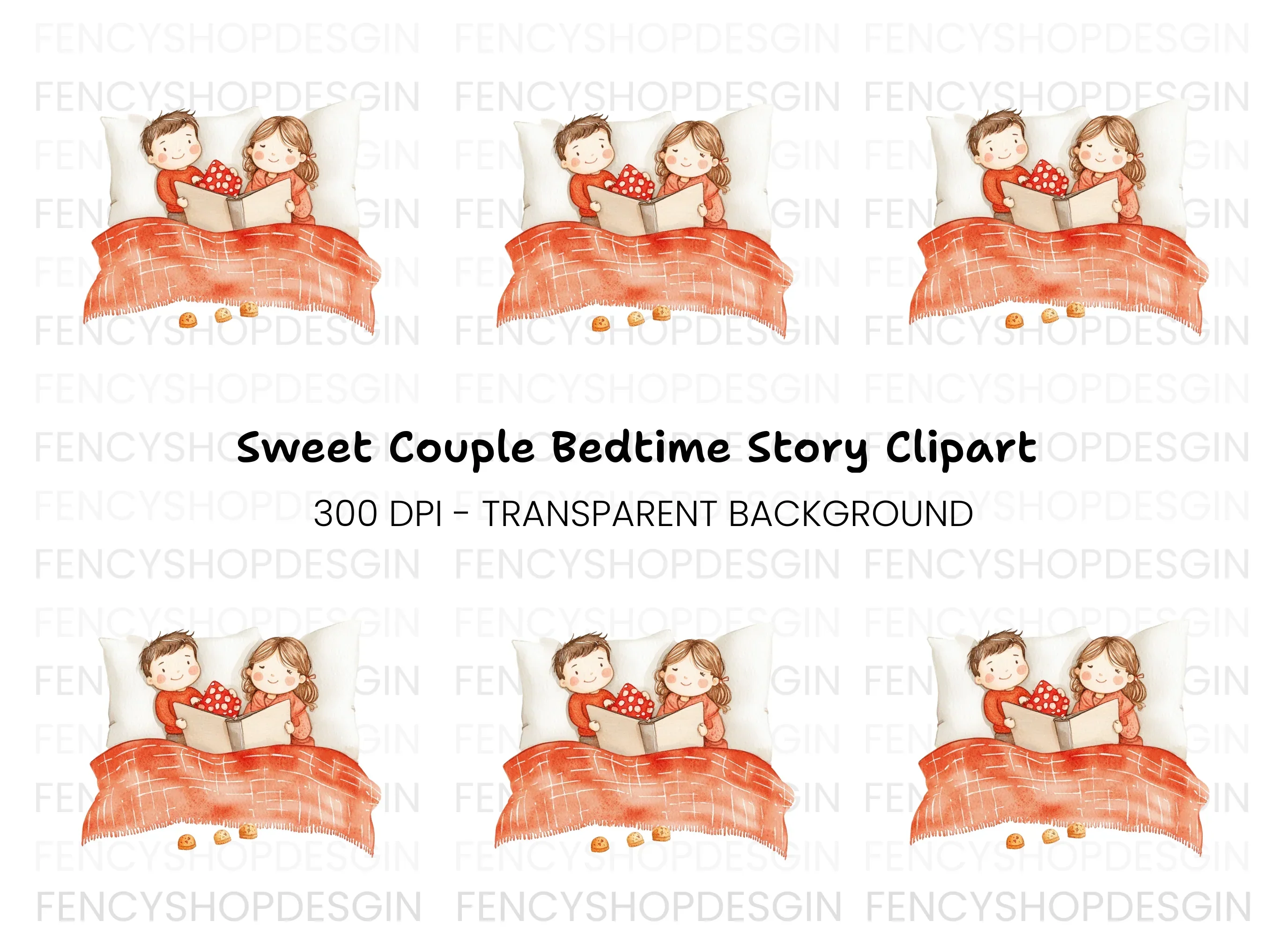 Cozy Couple Reading in Bed Clipart Bundle