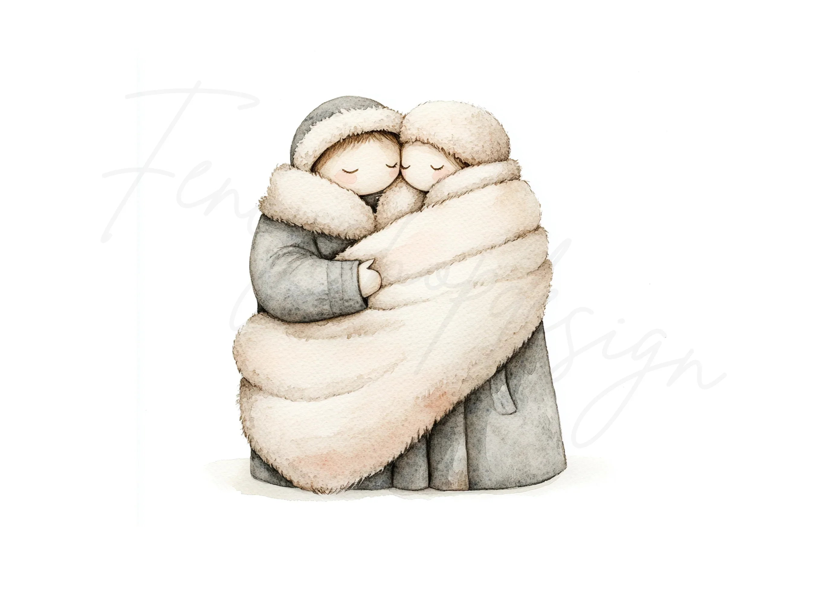 Cozy Couple Winter Hug Clipart Bundle - Image 2