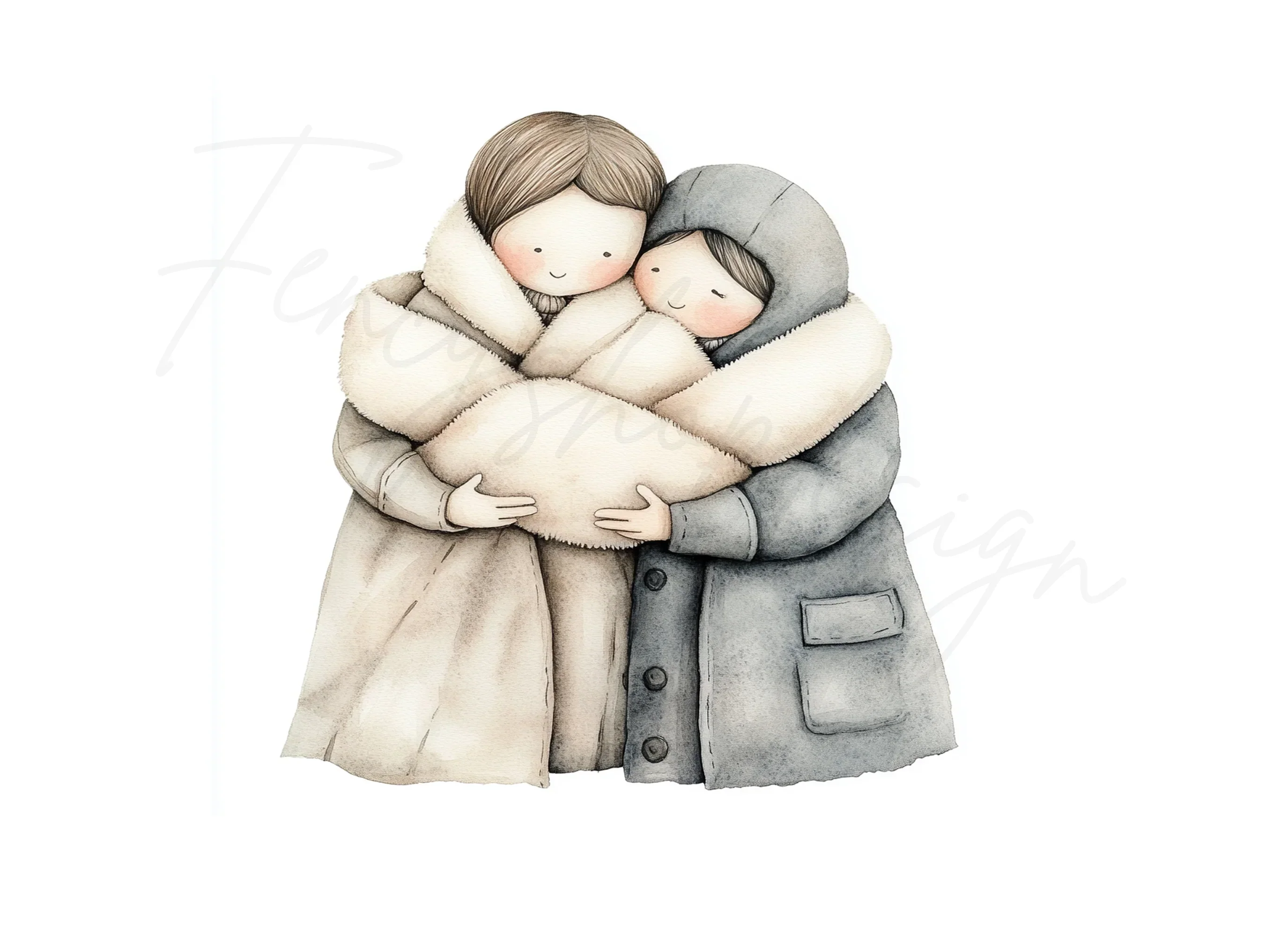 Cozy Couple Winter Hug Clipart Bundle - Image 3