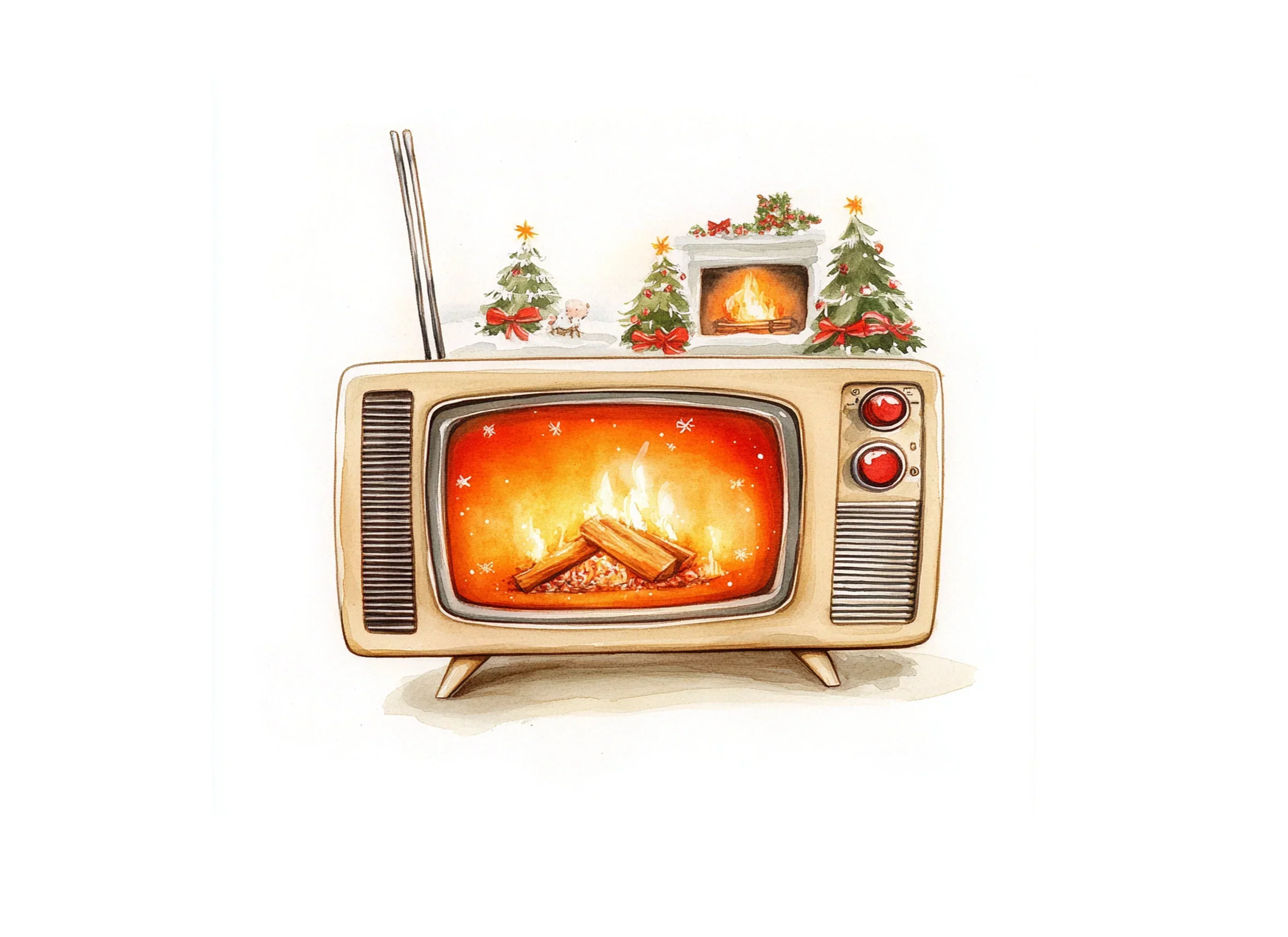 Cozy Fireplace Vintage TV Clipart Bundle - Image 2