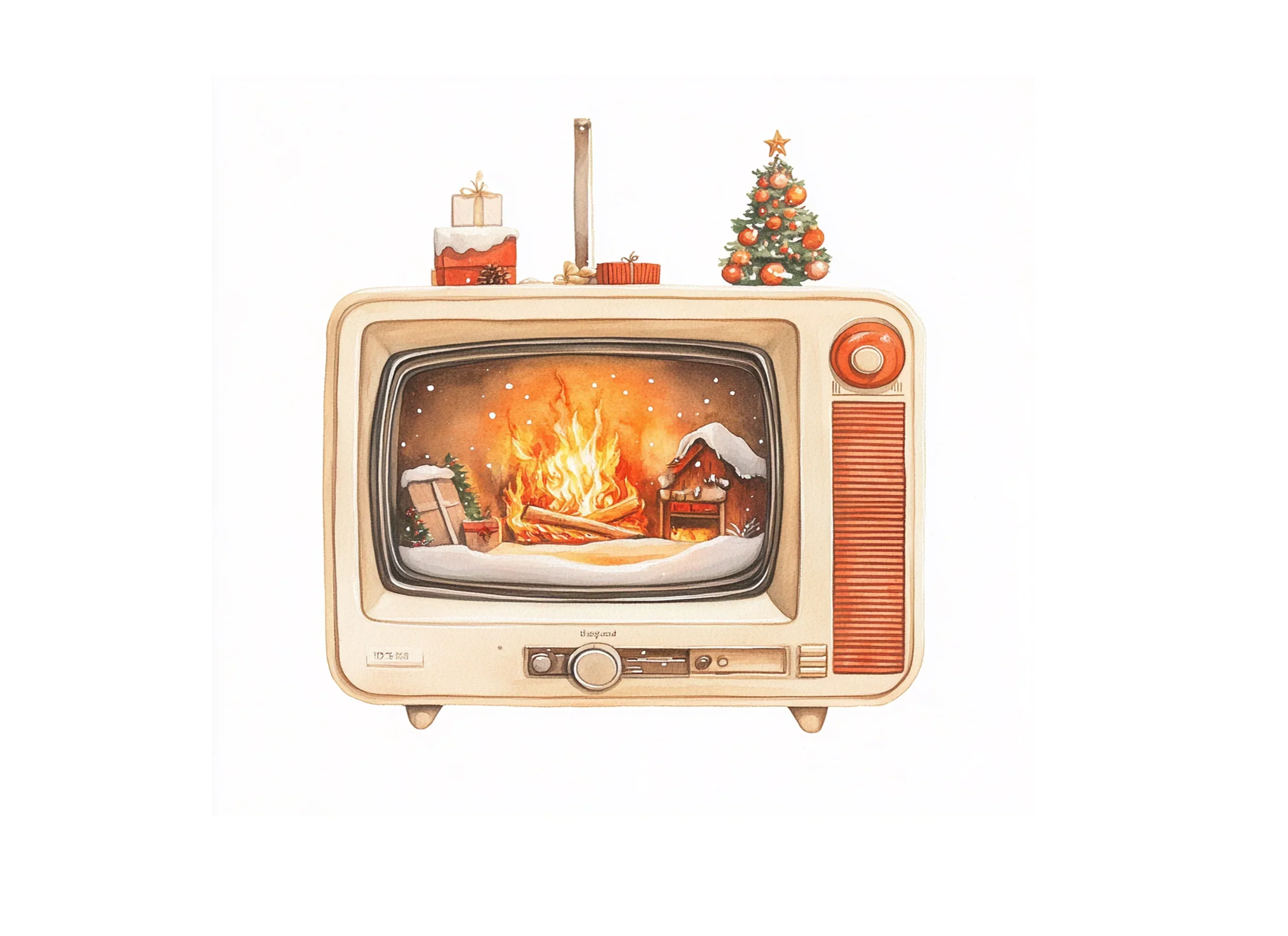 Cozy Fireplace Vintage TV Clipart Bundle - Image 3